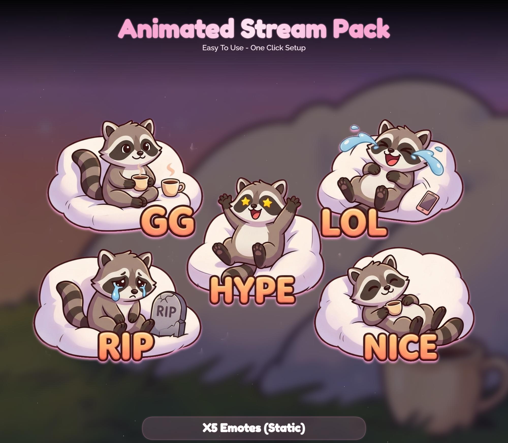 Lofi Sunset Raccoon Overlay Animated Stream Package: Cozy — preview photo 6
