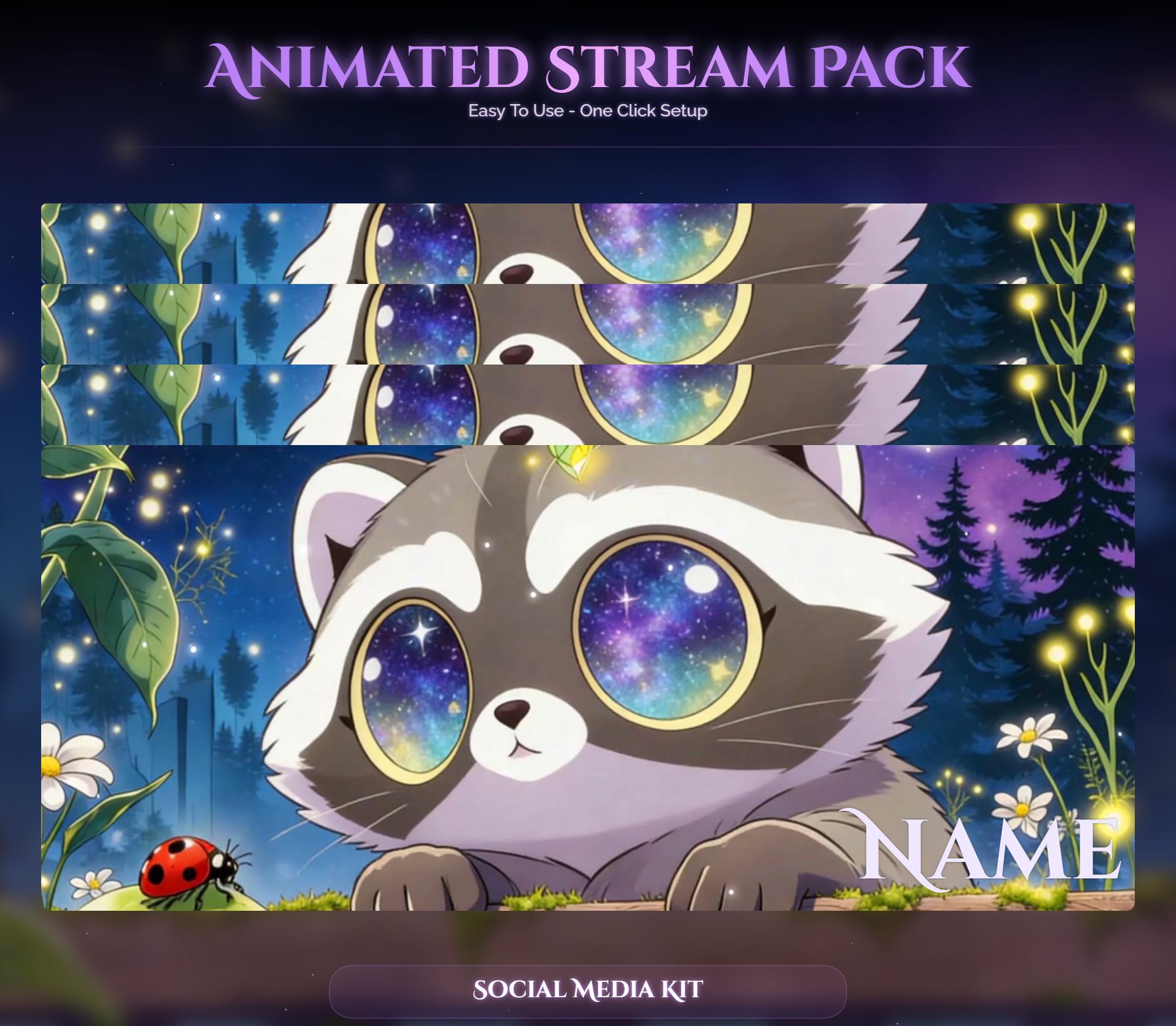 Animated Raccoon Stream Overlay Pack — preview photo 10
