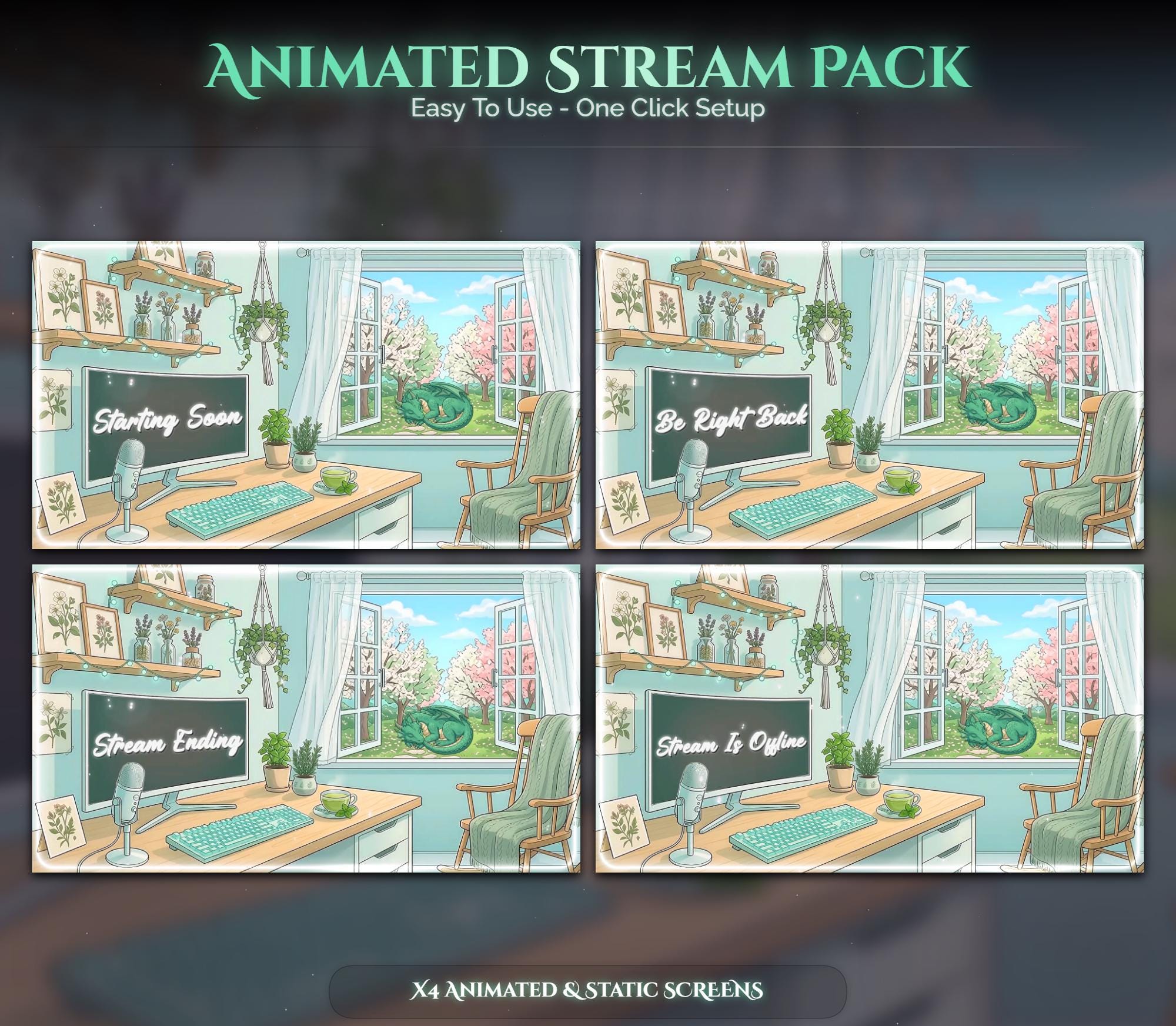 Matcha Dragon Animated Stream Package: For Twitch Overlay, YouTube, Kick — preview photo 2