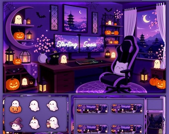 Animated Halloween Twitch Overlay Pack | Purple Gothic Gaming Stream Package (Digital Download)