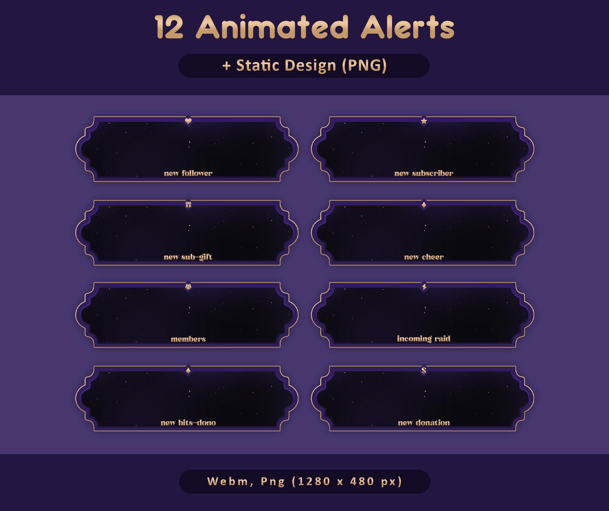 Royal Purple Night Animated Stream Package: Twitch Overlay, YouTube, Kick — preview photo 5
