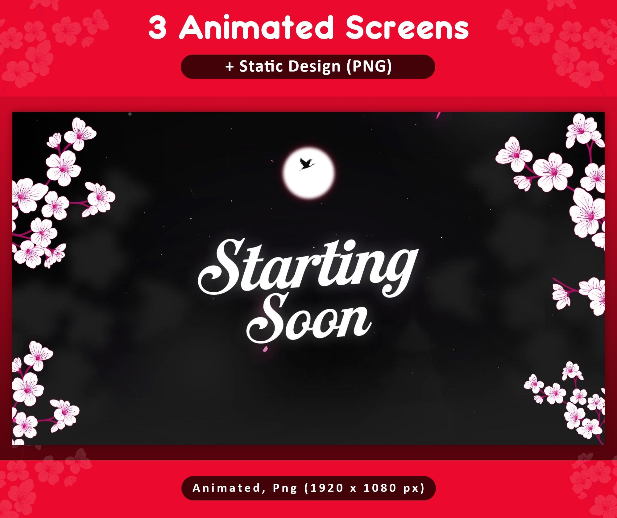 Cherry Blossom Animated Stream Package: Twitch Overlay, YouTube, Kick — preview photo 10