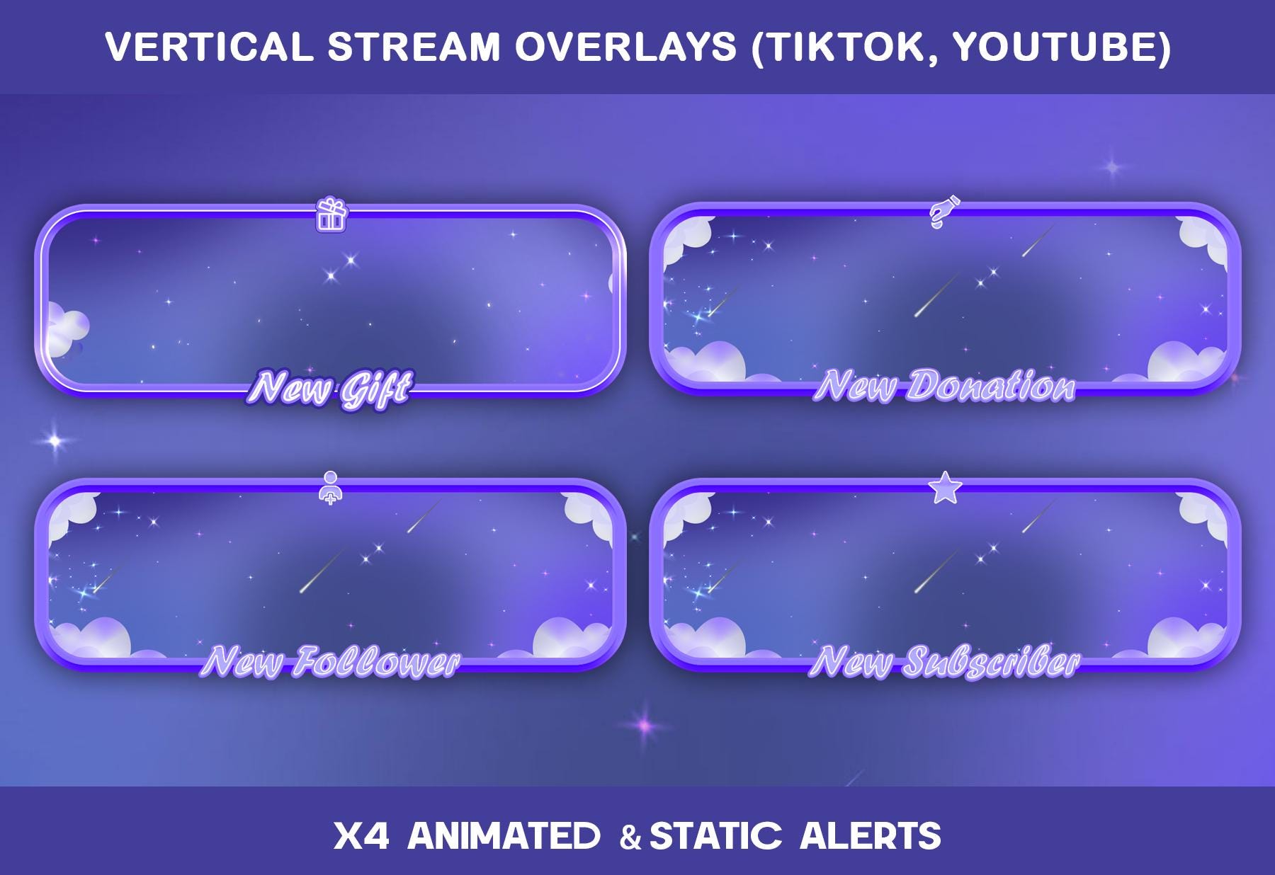 Purple Clouds Animated TikTok Stream Overlay Package : TikTok Overlays (Digital Download) — preview photo 8