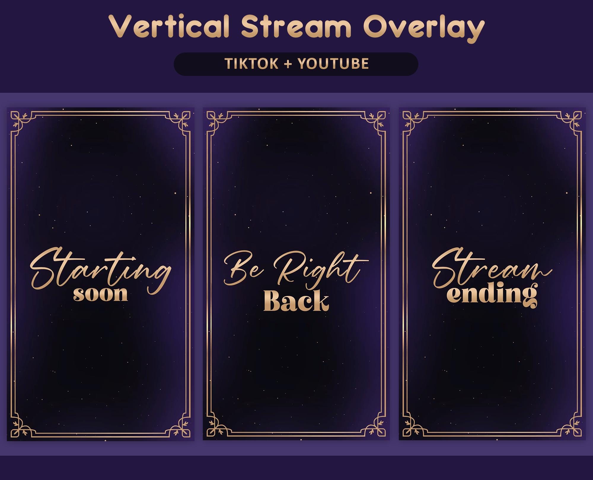 Royal Purple Night Animated TikTok Stream Overlay Package, TikTok Overlays (Digital Download)