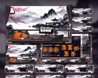 Fox Overlay Animated Stream Package: Twitch, YouTube, Kick | Setup Room Sakura Overlays