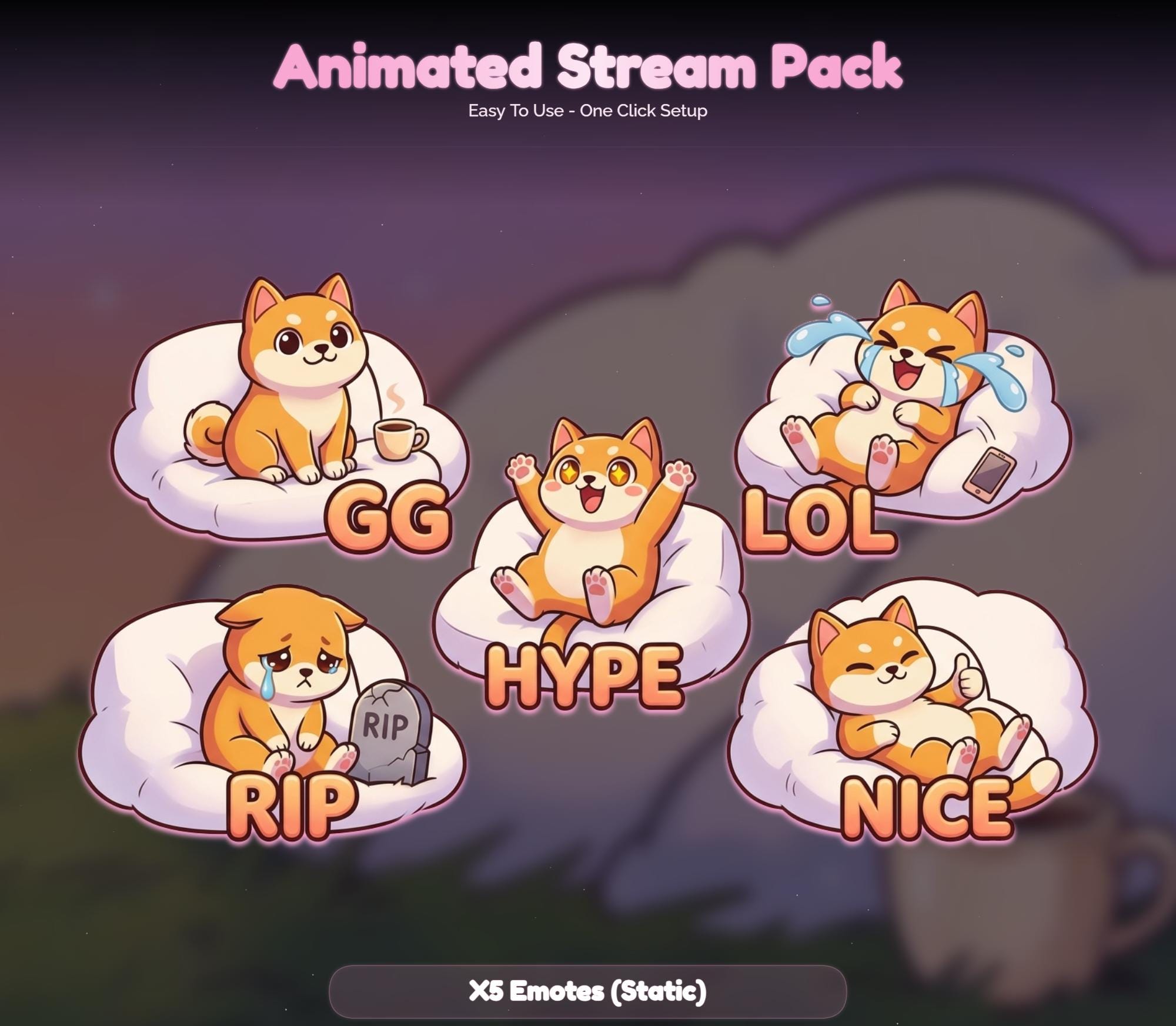 Lofi Sunset Dog Shiba Overlay Animated Stream Package: Cozy — preview photo 6