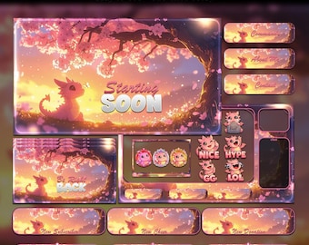 Dragon Sakura Animated Stream Package | Twitch Overlay  | YouTube | Kick | lo-fi Dragon Overlays