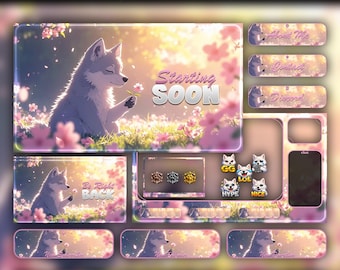 Blossom Wolf Animated Stream Package: For Twitch Overlay, YouTube, Kick | Wolf Overlays