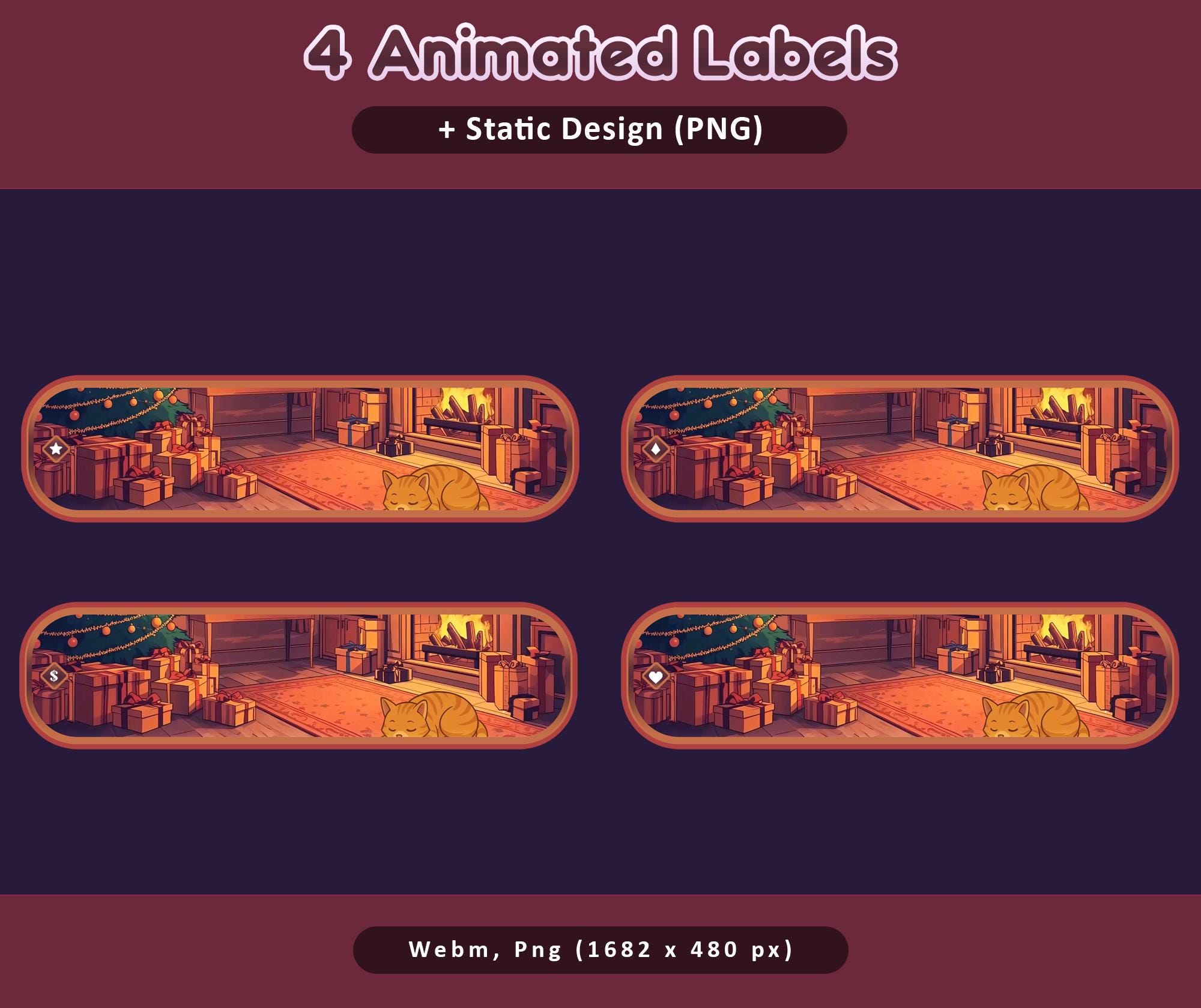 Midnight Cozy Cat Orange Animated Stream Package: Twitch Overlay, YouTube, Kick, Cats Overlays — preview photo 7