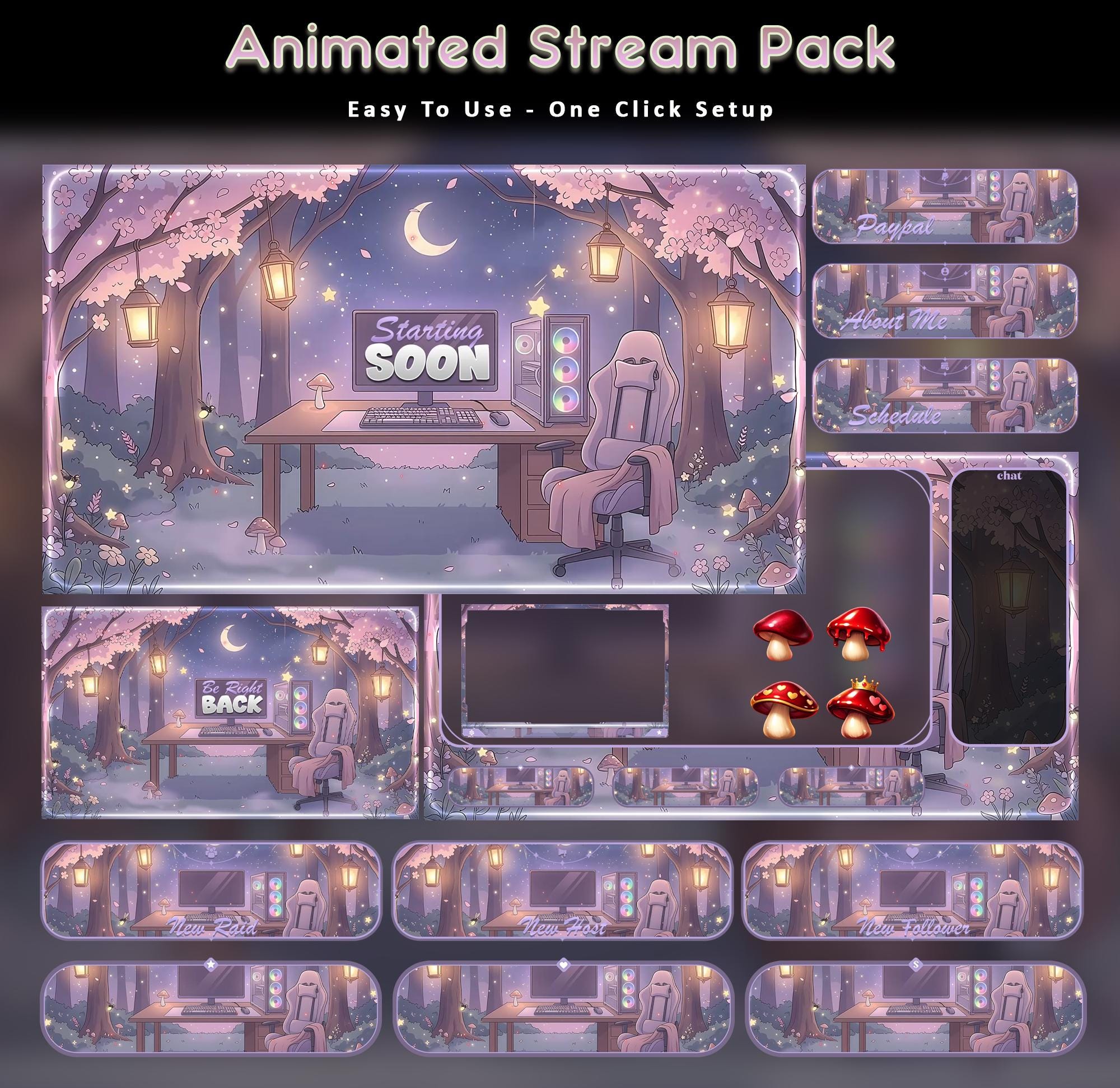 Cozy Night Animated Stream Package: For Twitch Overlay, YouTube, Kick
