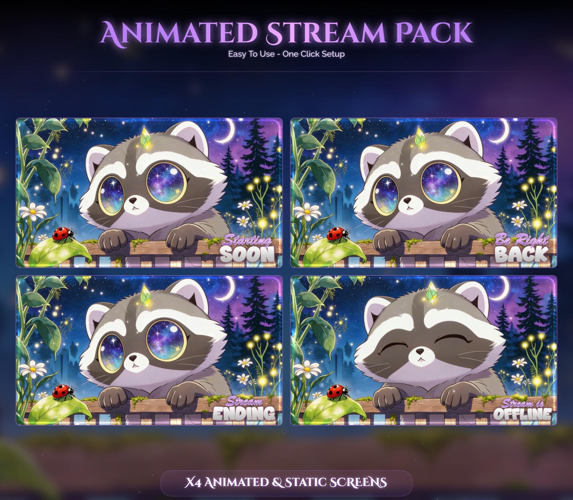 Animated Raccoon Stream Overlay Pack — preview photo 2