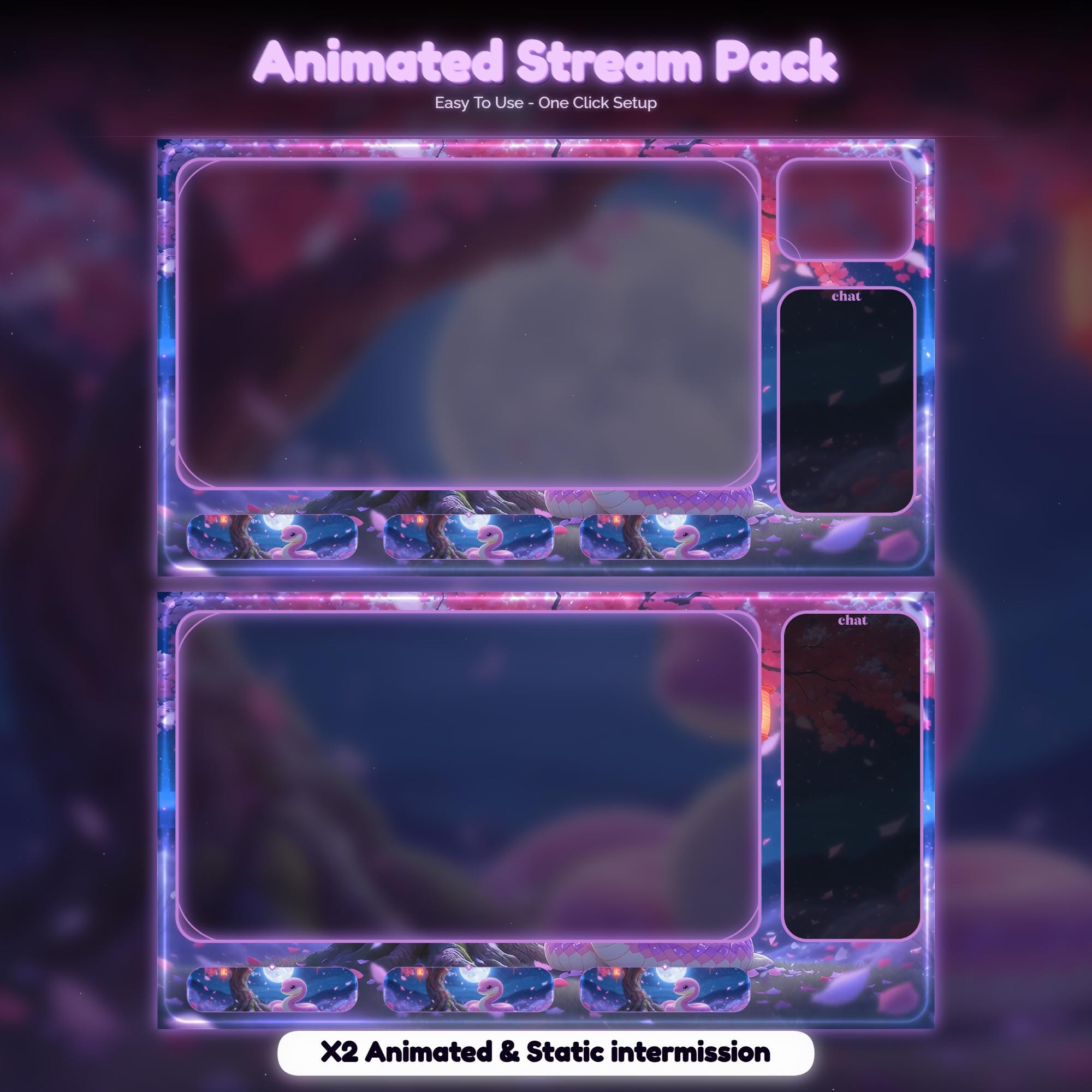 Sakura Snake Night Animated Stream Package — preview photo 3