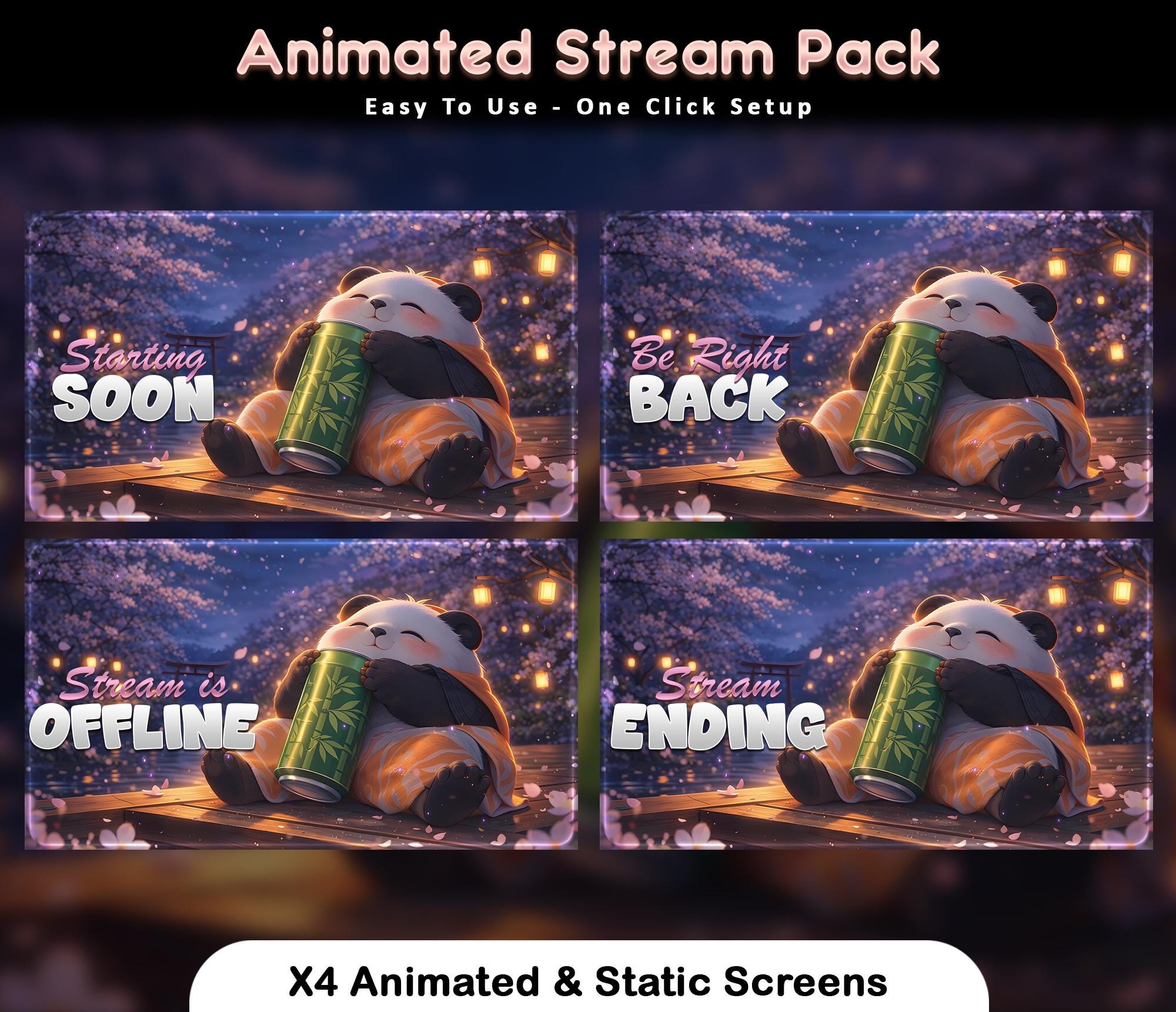 Sakura Panda Animated Stream Package: Twitch Overlay, YouTube, Kick — preview photo 2