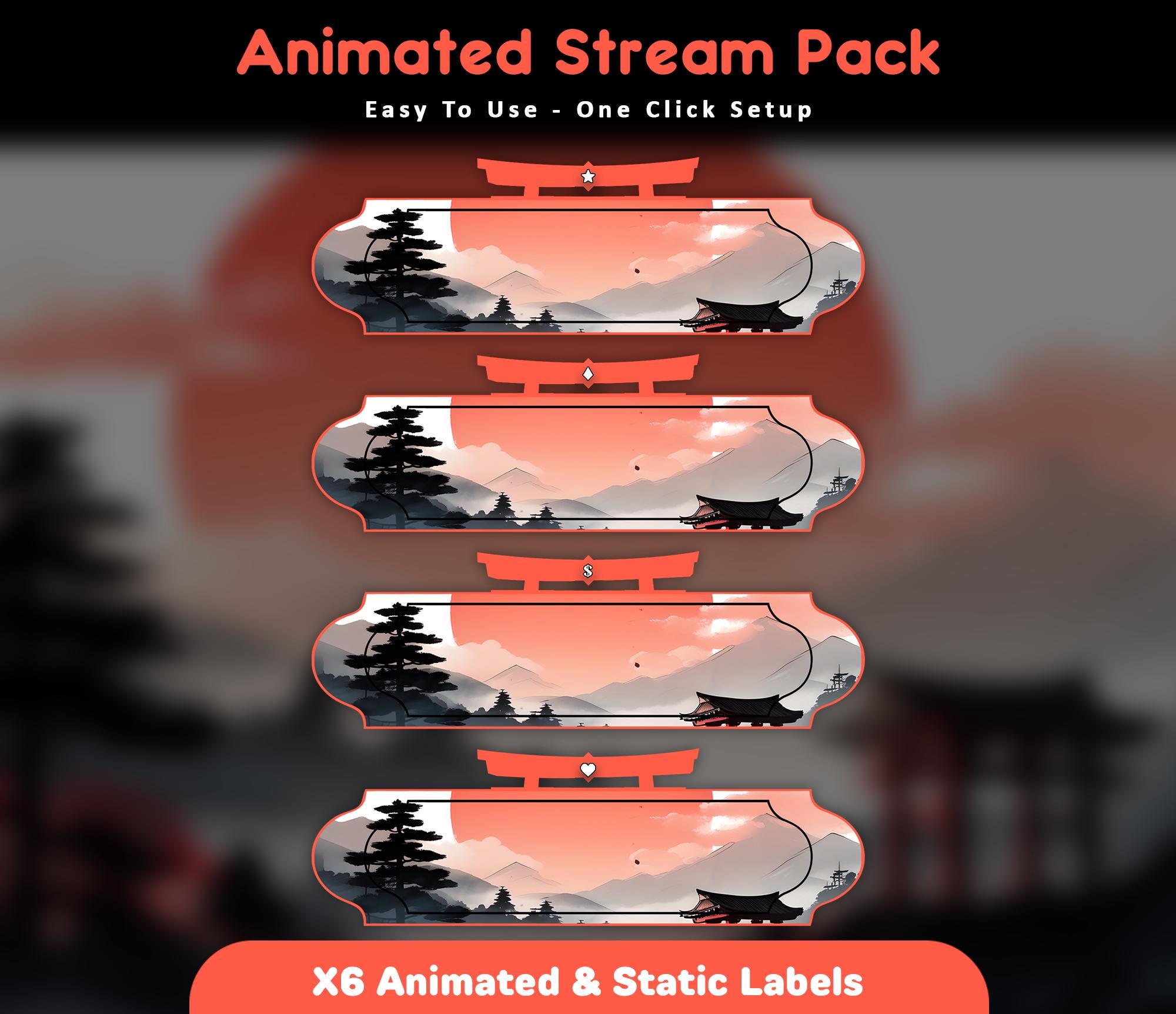 Moonlit Samurai Animated Stream Package: Twitch Overlay, YouTube, Kick — preview photo 7