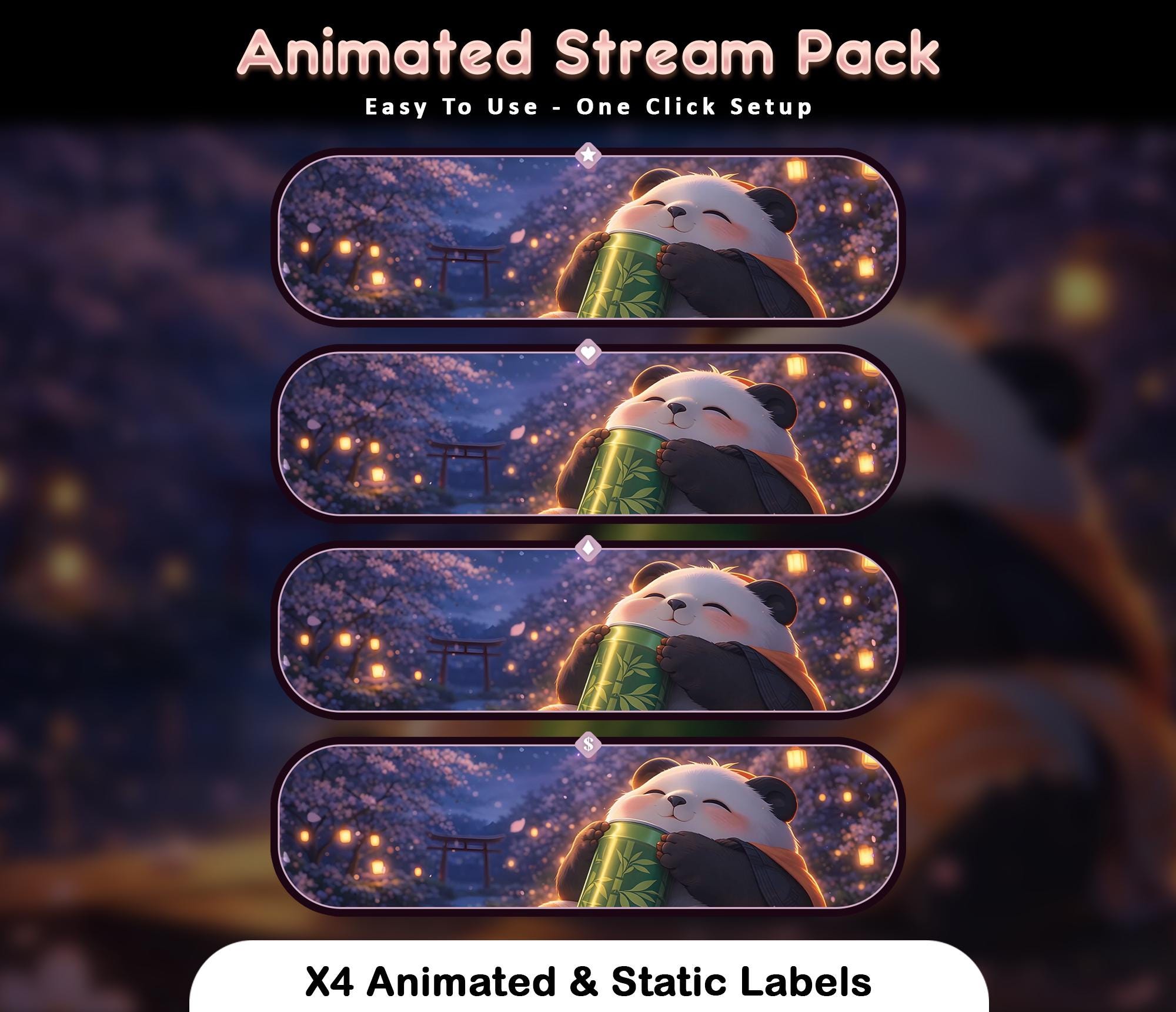 Sakura Panda Animated Stream Package: Twitch Overlay, YouTube, Kick — preview photo 7