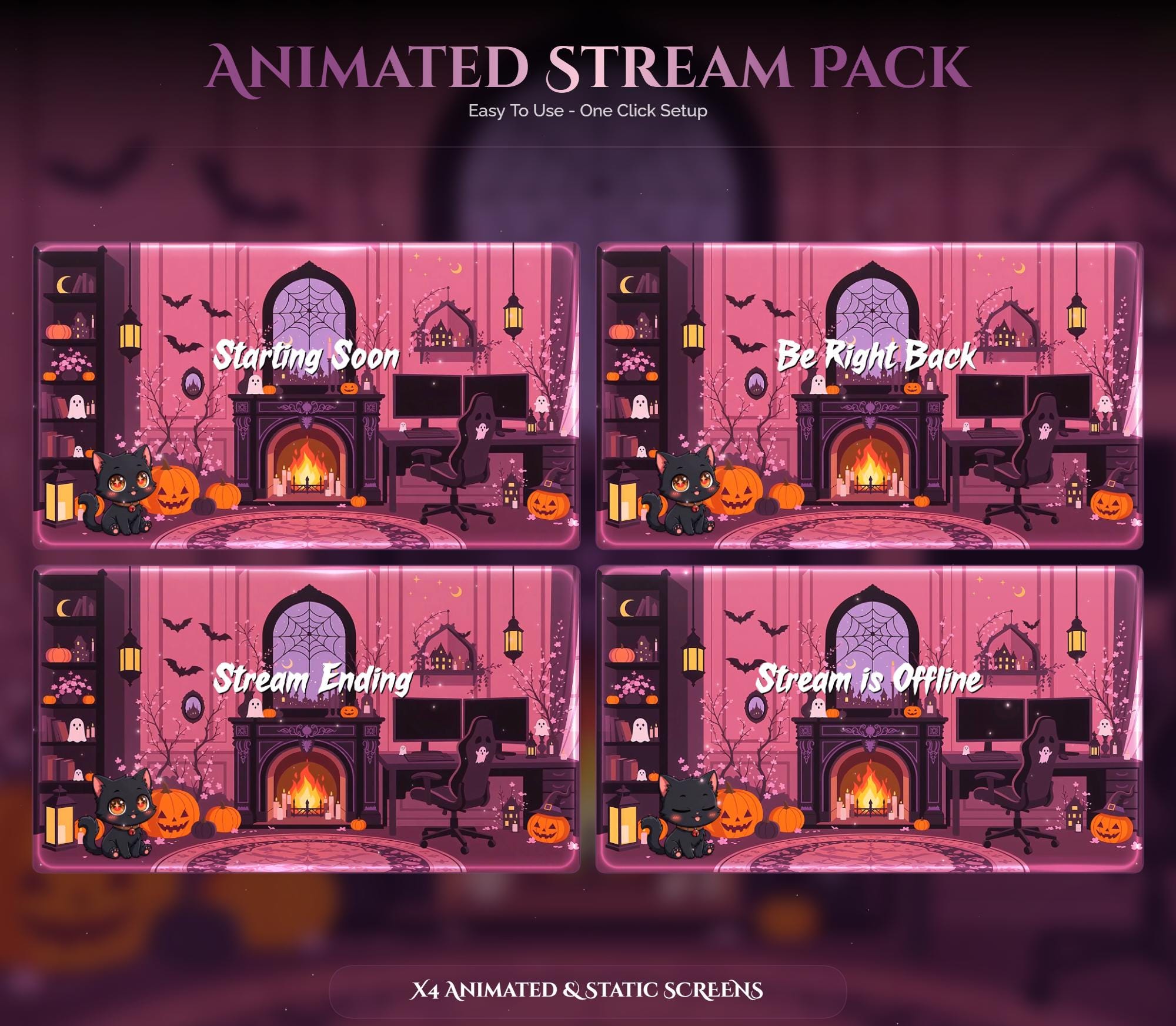 Spooky Animated Halloween Cat Room Twitch Full Stream Pack — preview photo 2