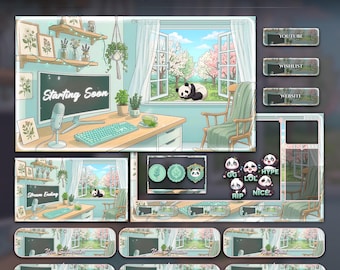 Matcha Panda Animated Stream Package: For Twitch Overlay, YouTube, Kick | Panda Overlays