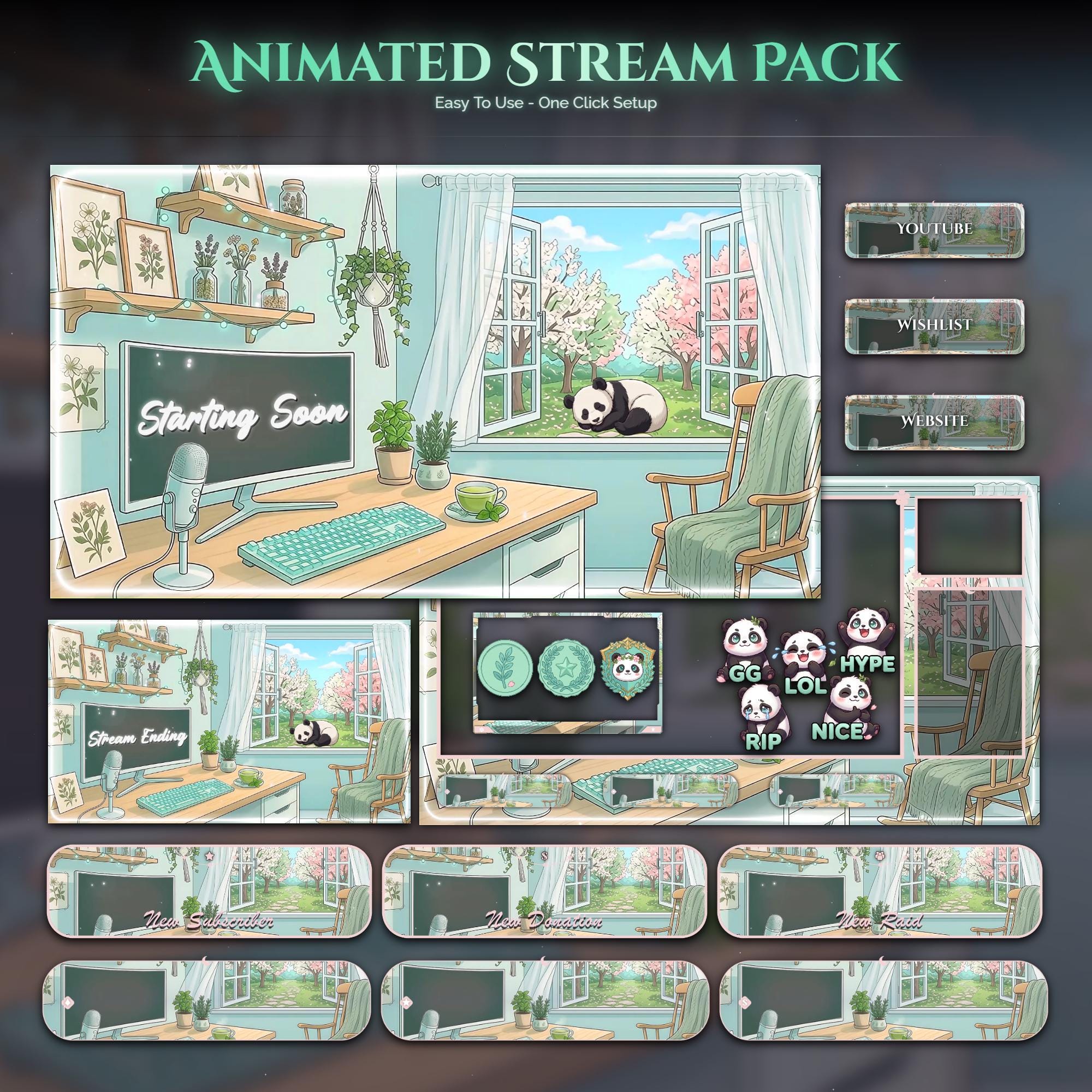 Matcha Panda Animated Stream Package: For Twitch Overlay, YouTube, Kick