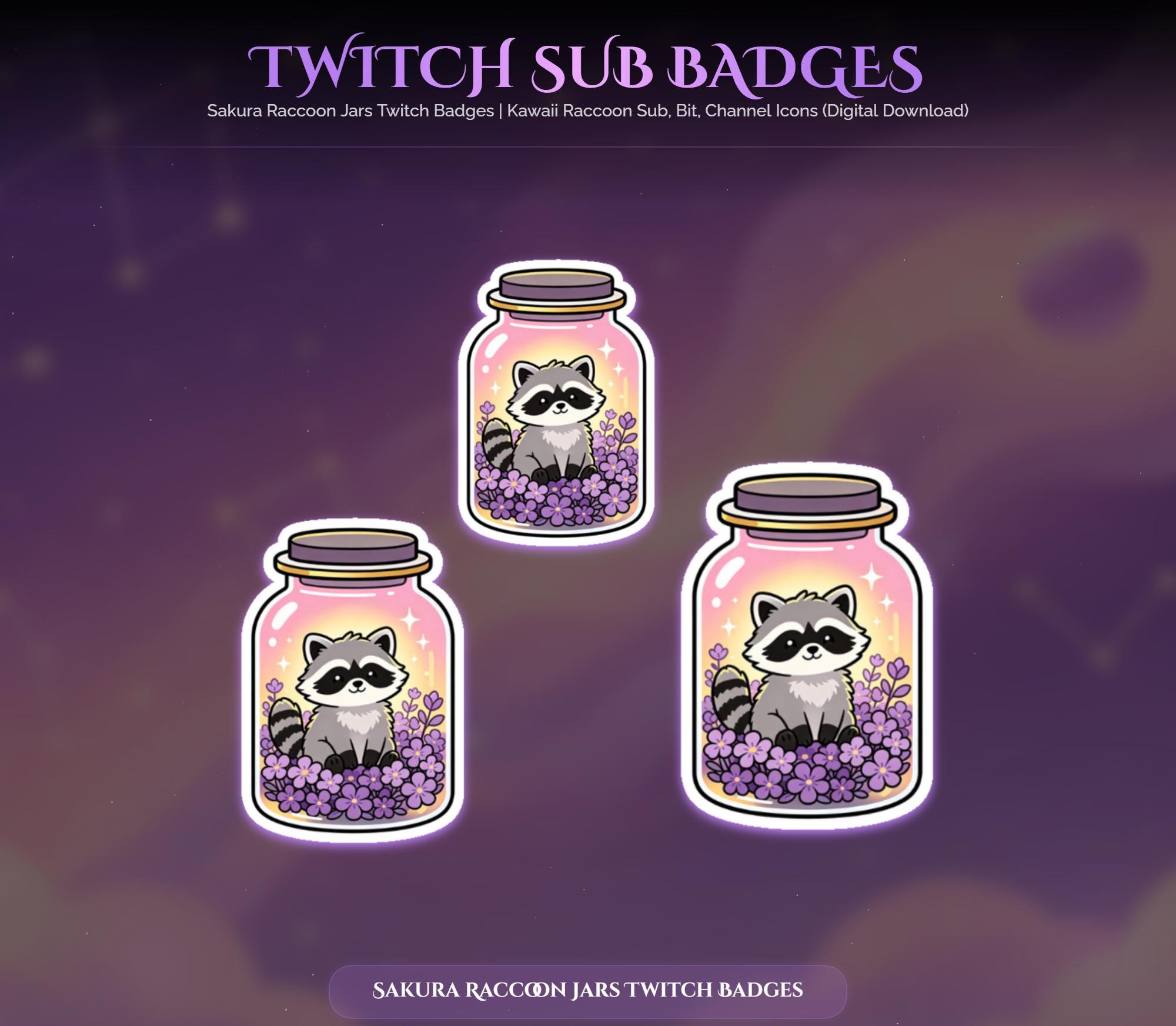 Sakura Raccoon Jars Twitch Badges — preview photo 8
