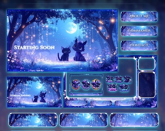 Starry Forest Dragon Overlay Animated Stream Package: Twitch Overlay, YouTube, Kick | Cat Overlays