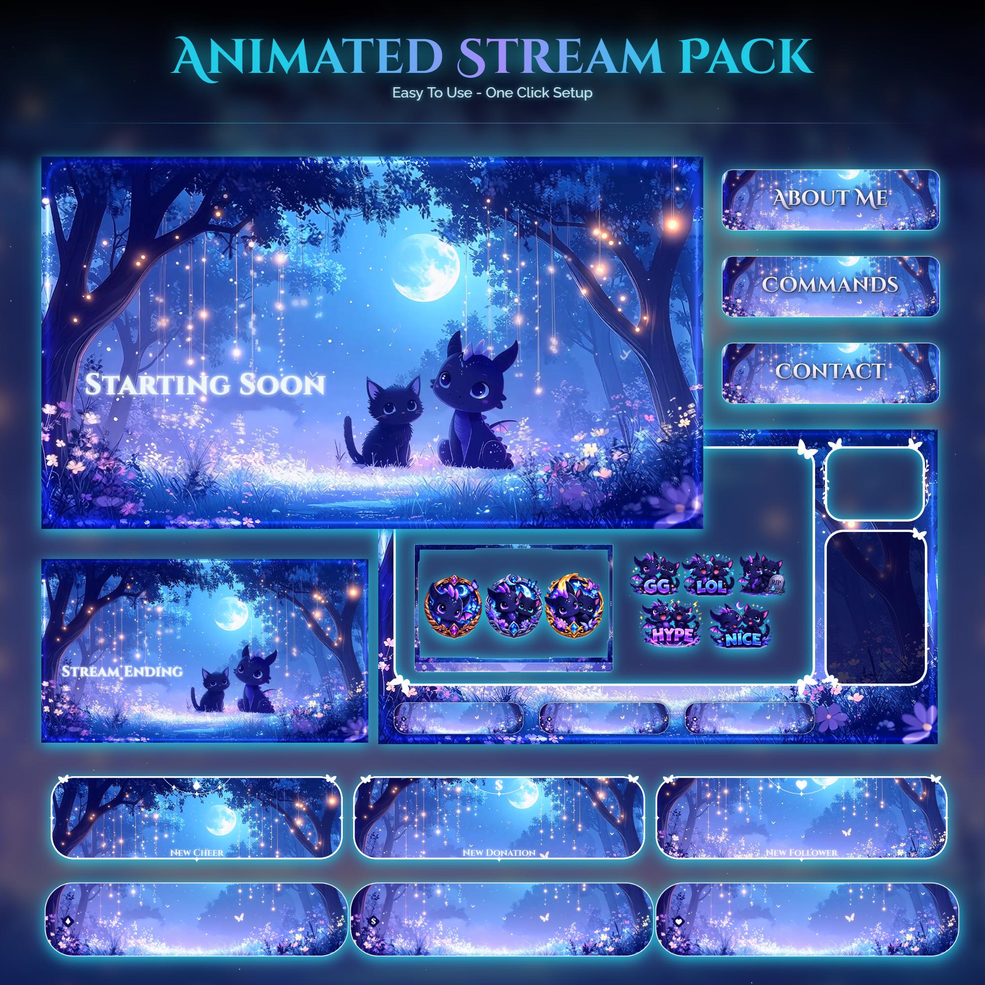 Starry Forest Dragon Overlay Animated Stream Package: Twitch Overlay, YouTube, Kick