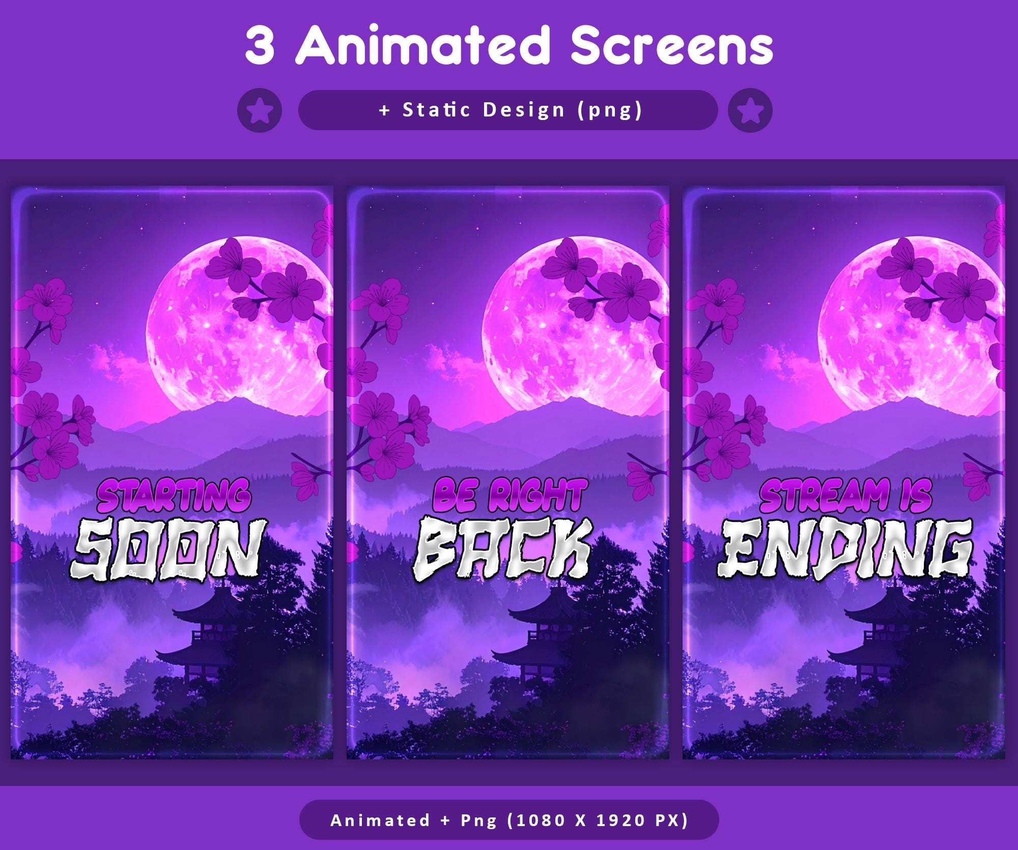 Purple Moon Sakura Animated TikTok Stream Overlay Package, TikTok Overlays (Digital Download) — preview photo 2