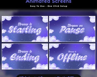 Purple Clouds Twitch Screens | Overlay Pack | Clouds Overlays