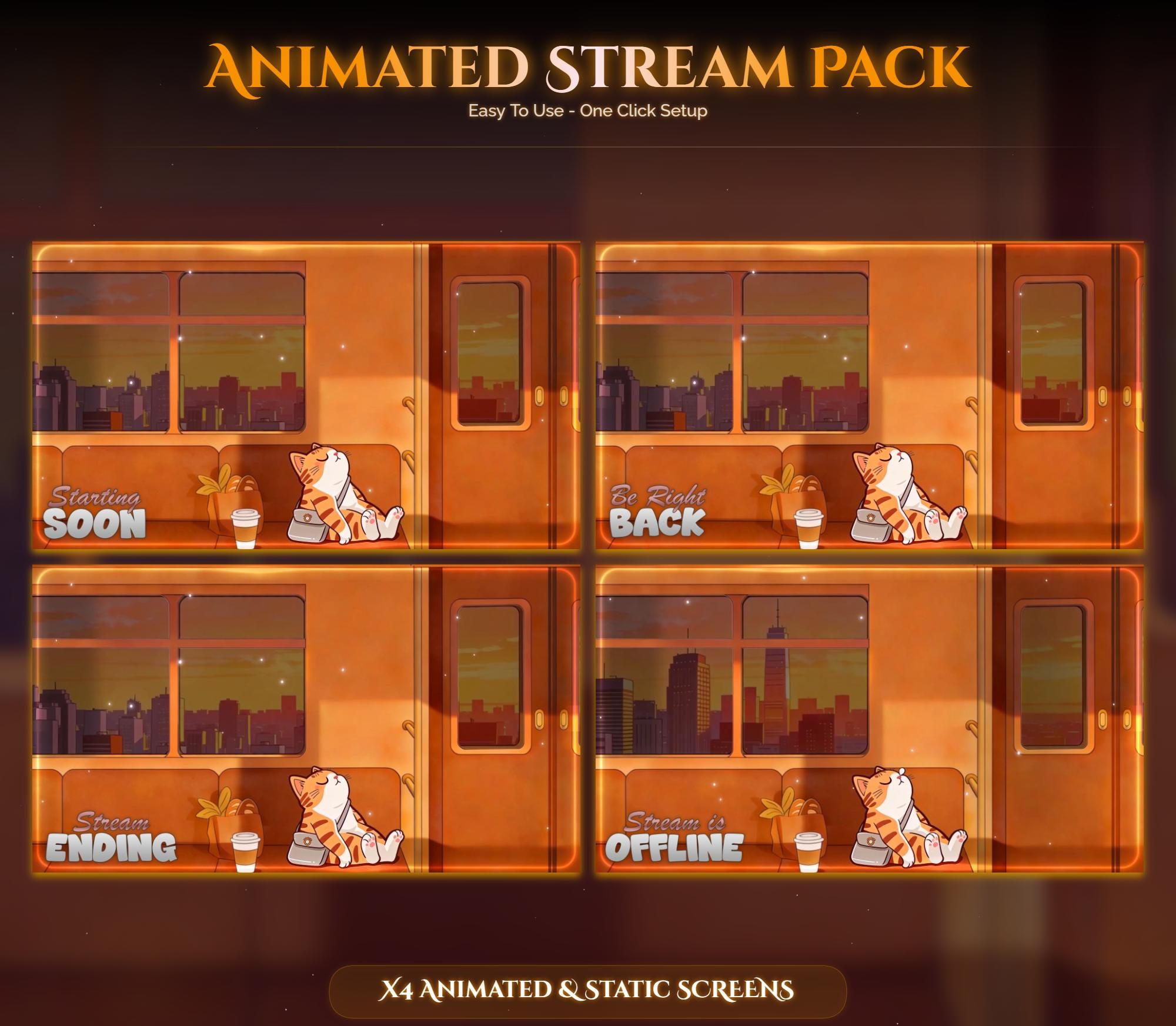 Cat Train Lofi Animated Stream Pack — preview photo 2