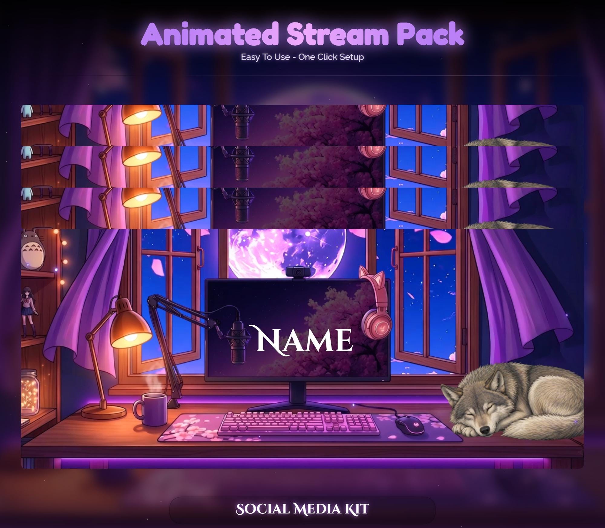 Wolf Sakura Moon Setup Animated Stream Pack — preview photo 10