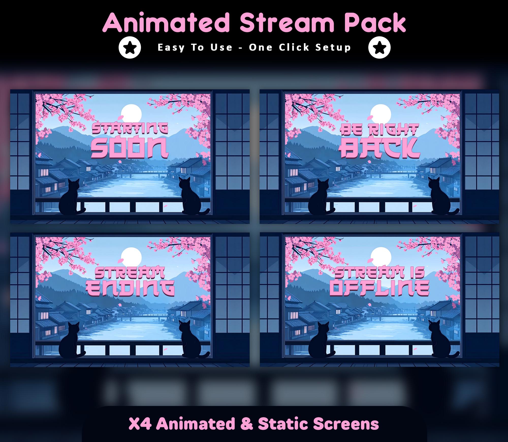 Sakura Cat Animated Stream Package: Twitch Overlay, YouTube, Kick (Digital Download) — preview photo 2