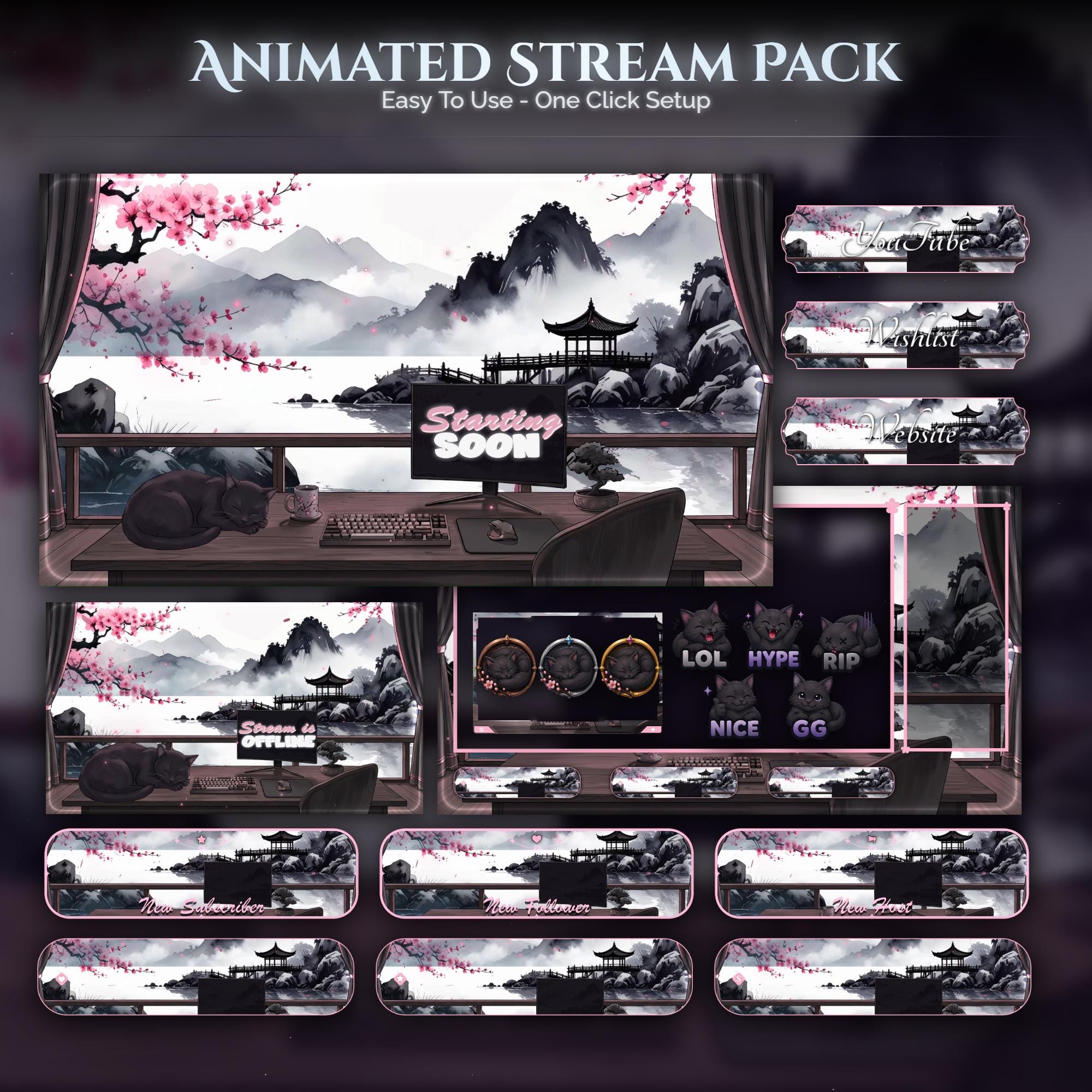 Cat Overlay Animated Stream Package: Twitch, YouTube, Kick