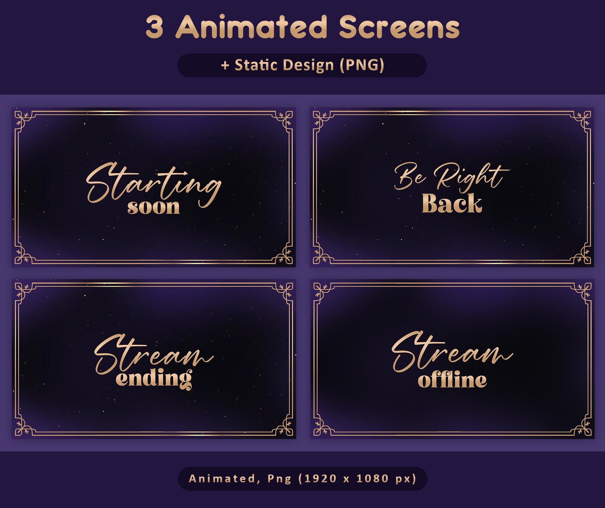 Royal Purple Night Animated Stream Package: Twitch Overlay, YouTube, Kick — preview photo 2