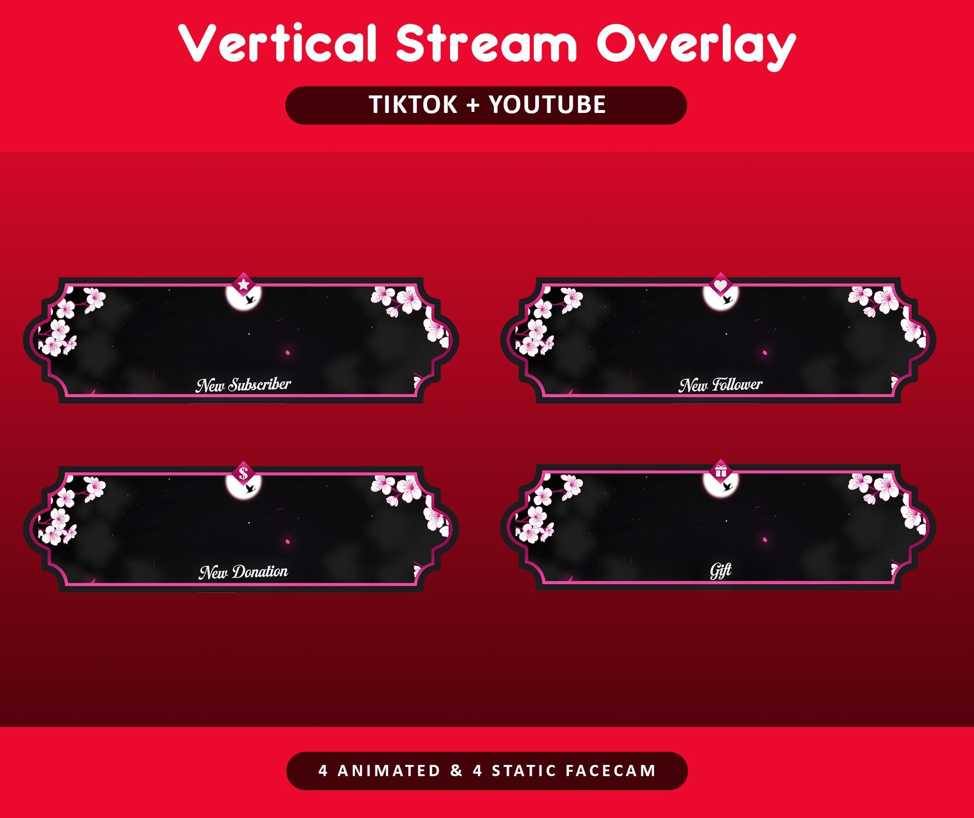 Cherry Blossom Animated TikTok Stream Overlay Package, TikTok Overlays (Digital Download) — preview photo 7