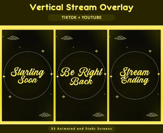 Star Bloom Gold Animated TikTok Stream Overlay Package, TikTok Overlays (Digital Download) - animated frog and woodland animal stream overlay pack for Twitch, YouTube, Kick and TikTok, with Starting Soon, BRB and Ending screens, alerts and panels
