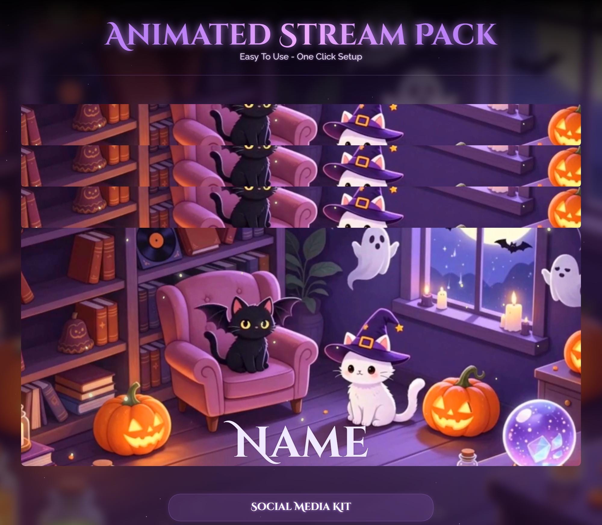 Whimsical Witch's Library Cats Animated Overlay — preview photo 9