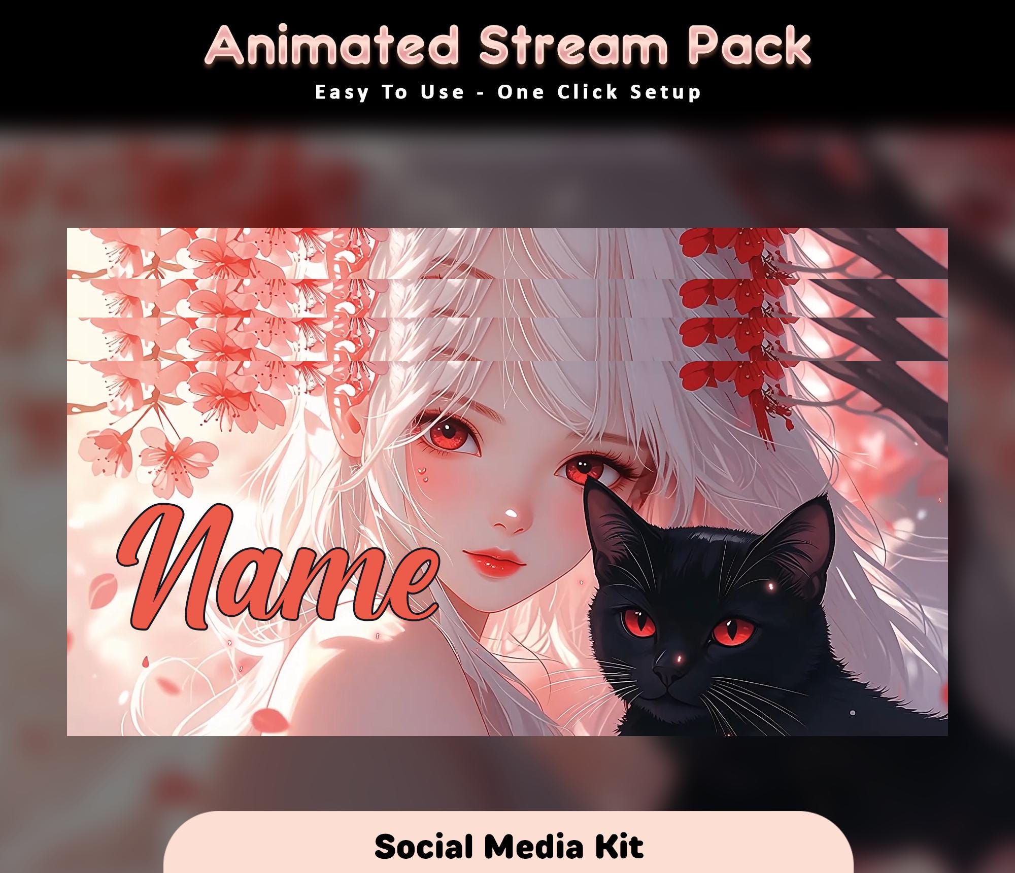 Sakura Cat Animated Stream Overlay Pack (Twitch/YouTube/Kick) — preview photo 10