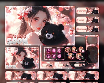 Sakura Panda Animated Stream Overlay Pack (Twitch/YouTube/Kick) | Pandas Overlays