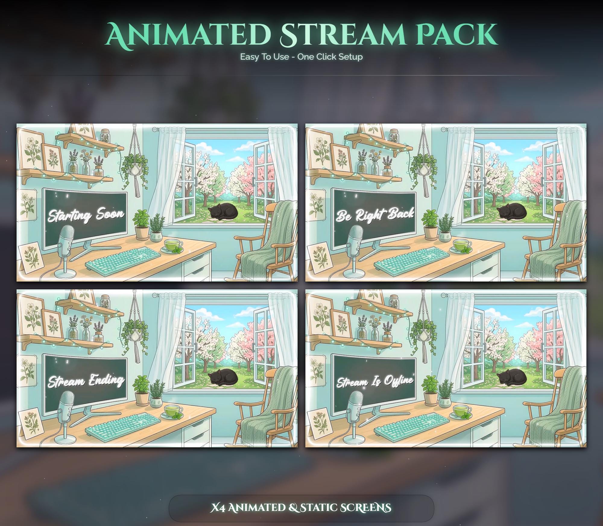 Matcha Cat Animated Stream Package: For Twitch Overlay, YouTube, Kick — preview photo 2