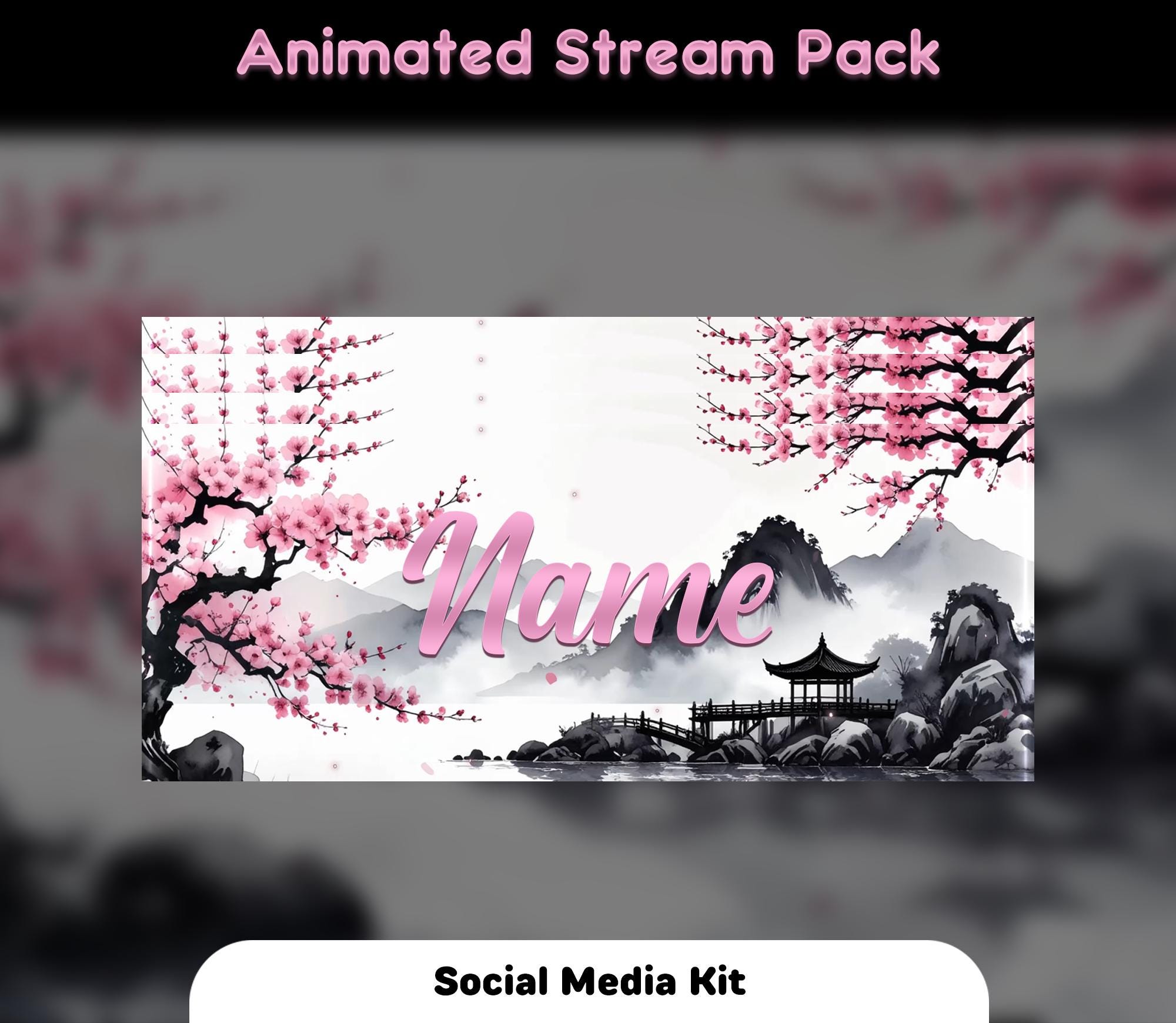 Animated Cherry Blossom Stream Overlay Package — preview photo 10