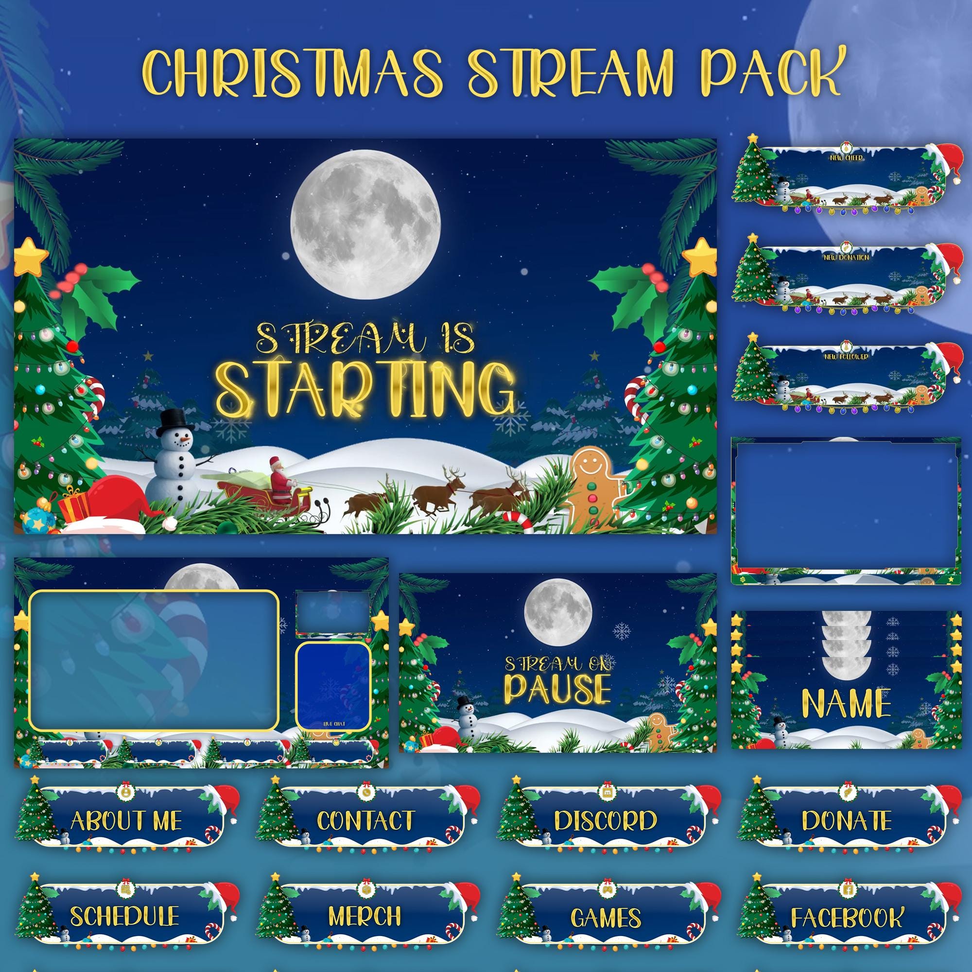 Christmas Animated Stream Package: For Twitch Overlay, YouTube, Kick, Facecam, Alerts, Christmas Overlays
