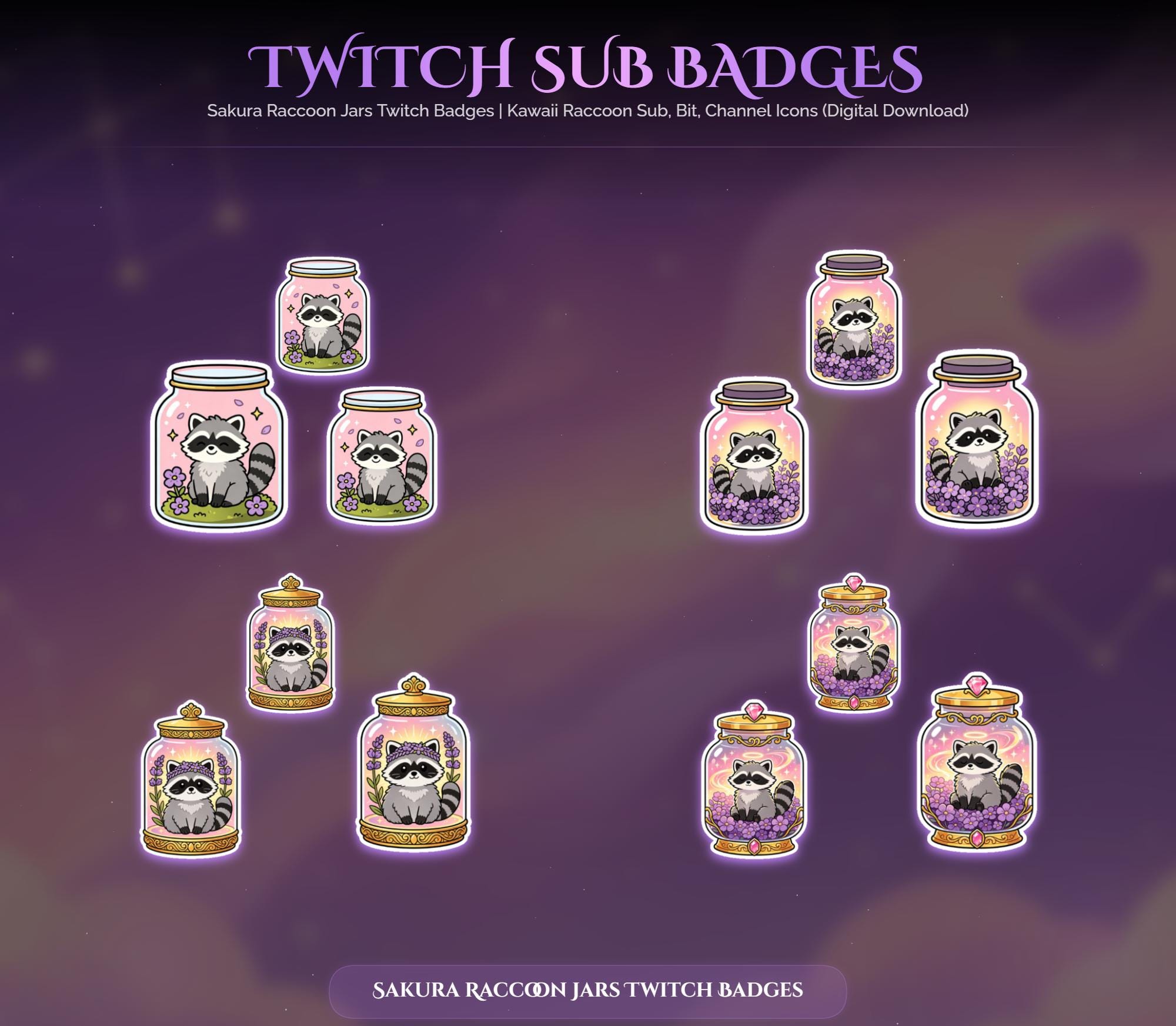 Sakura Raccoon Jars Twitch Badges — preview photo 7