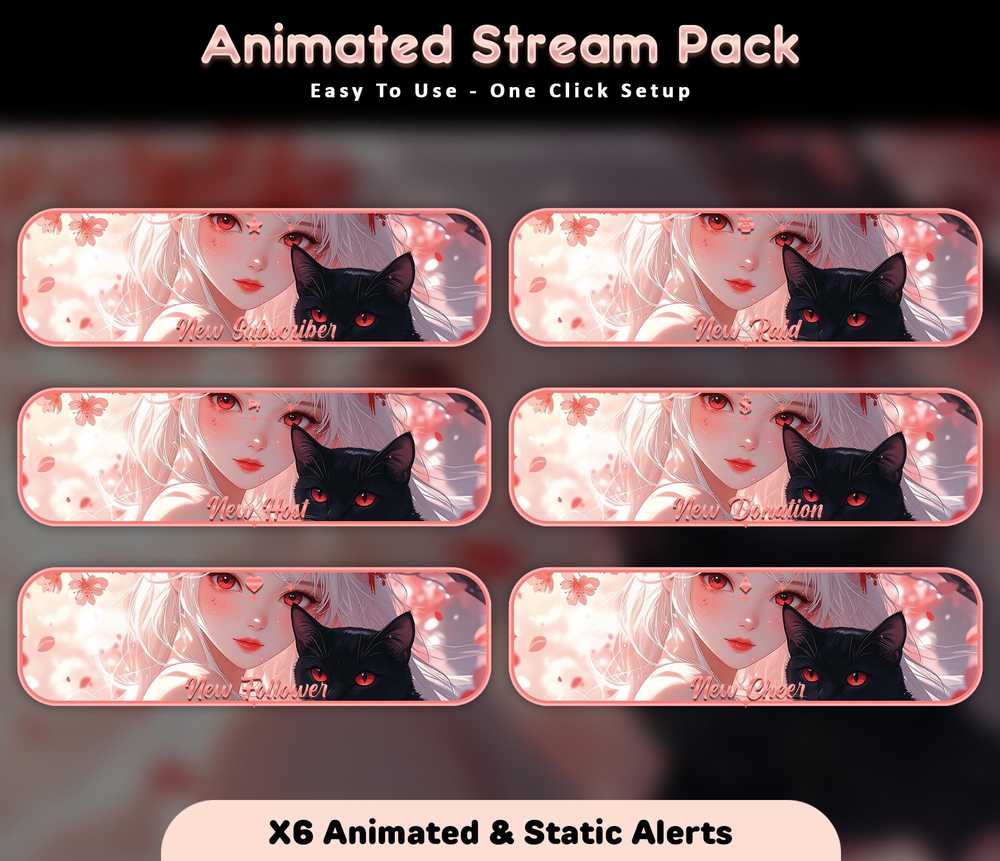 Sakura Cat Animated Stream Overlay Pack (Twitch/YouTube/Kick) — preview photo 6