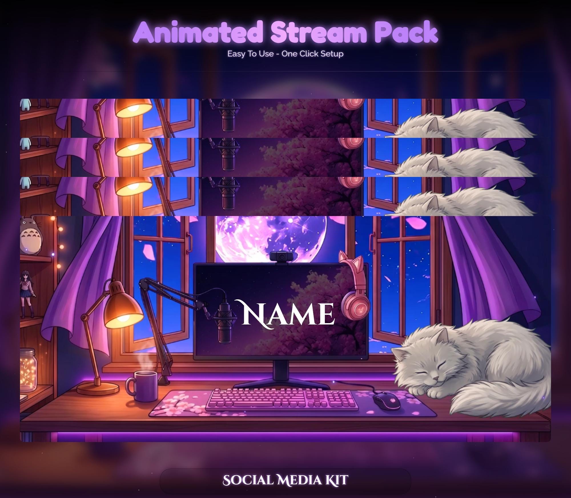 Cat Sakura Moon Setup Animated Stream Pack — preview photo 10