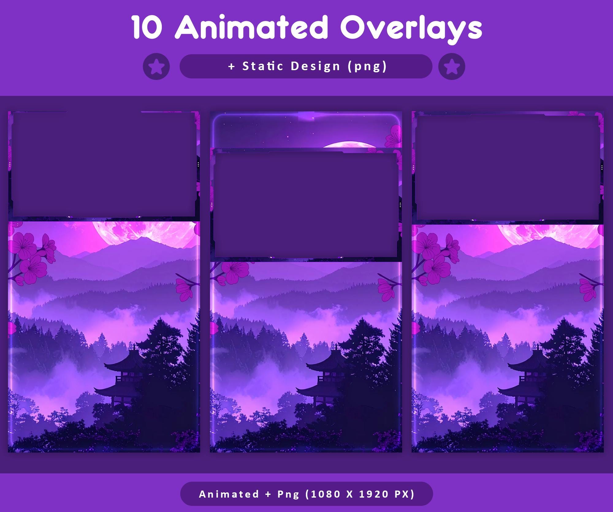 Purple Moon Sakura Animated TikTok Stream Overlay Package, TikTok Overlays (Digital Download) — preview photo 3