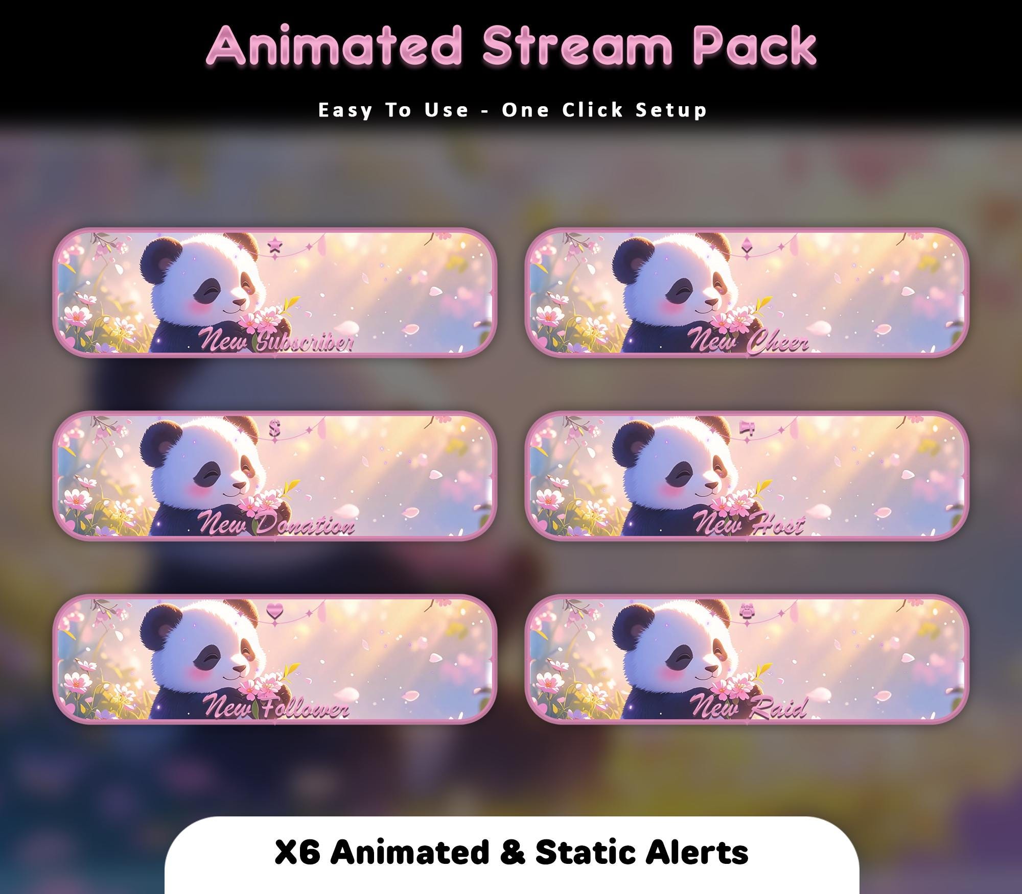 Blossom Panda Animated Stream Package: For Twitch Overlay, YouTube, Kick — preview photo 8