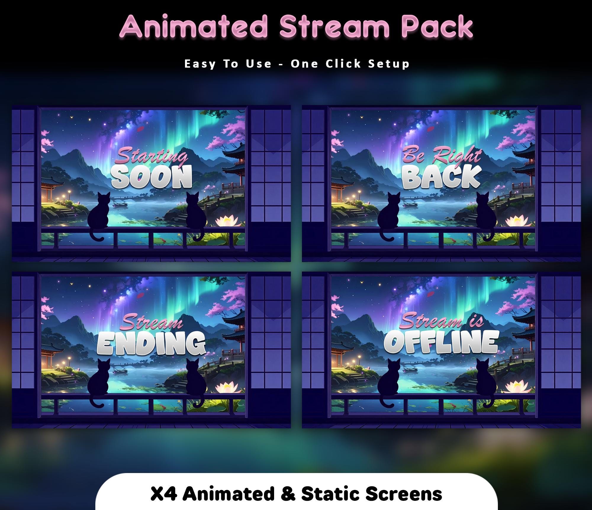 Dream Cats Sakura Animated Stream Package: Twitch Overlay, YouTube, Kick — preview photo 2