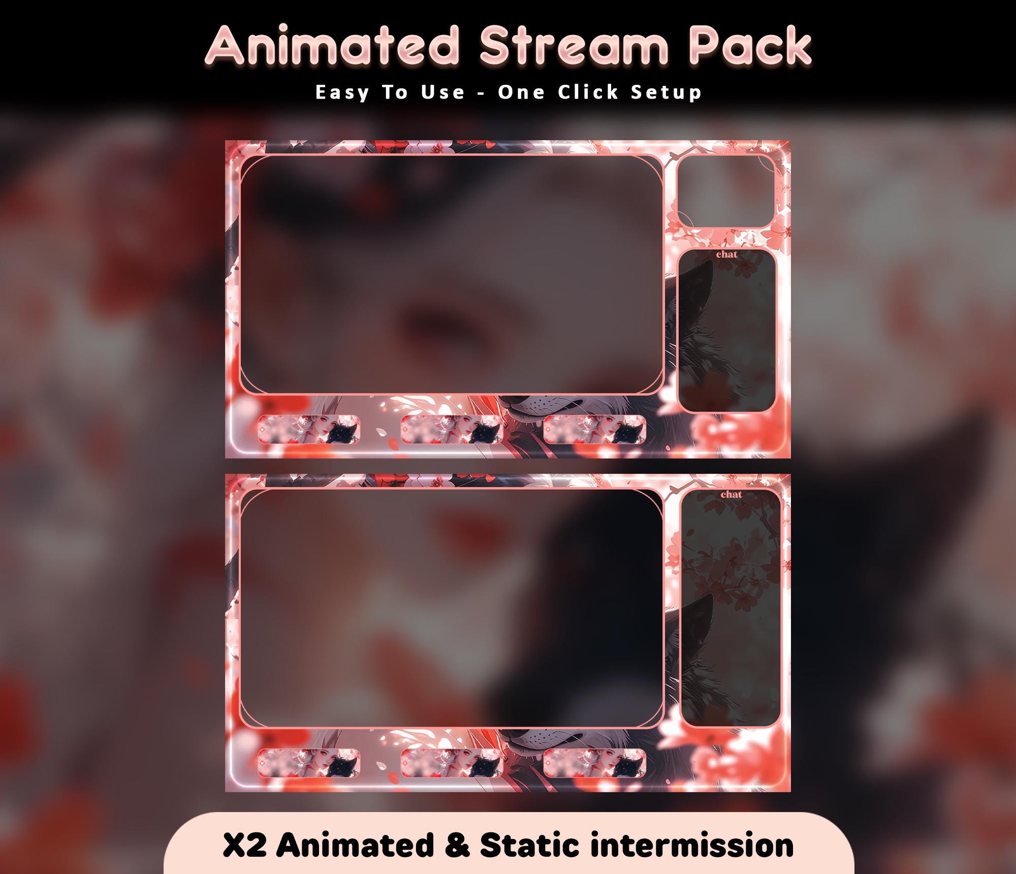 Pink Cherry Blossom Black Wolf Animated Stream Overlay Pack (Twitch/YouTube/Kick) — preview photo 3