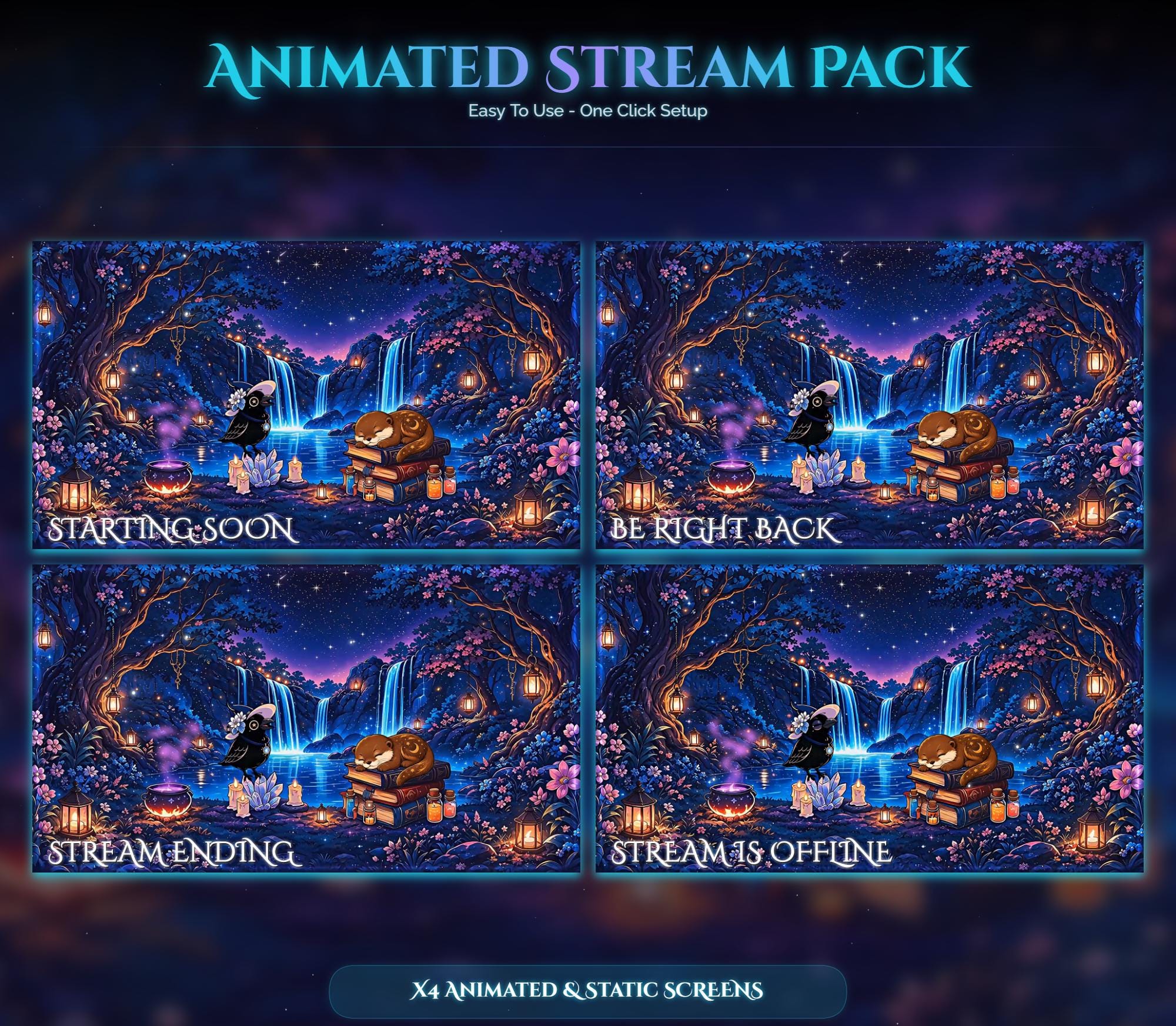 Animated Stream Pack: Spooky Raven Otter Forest Magic Overlays (Digital Download) — preview photo 2