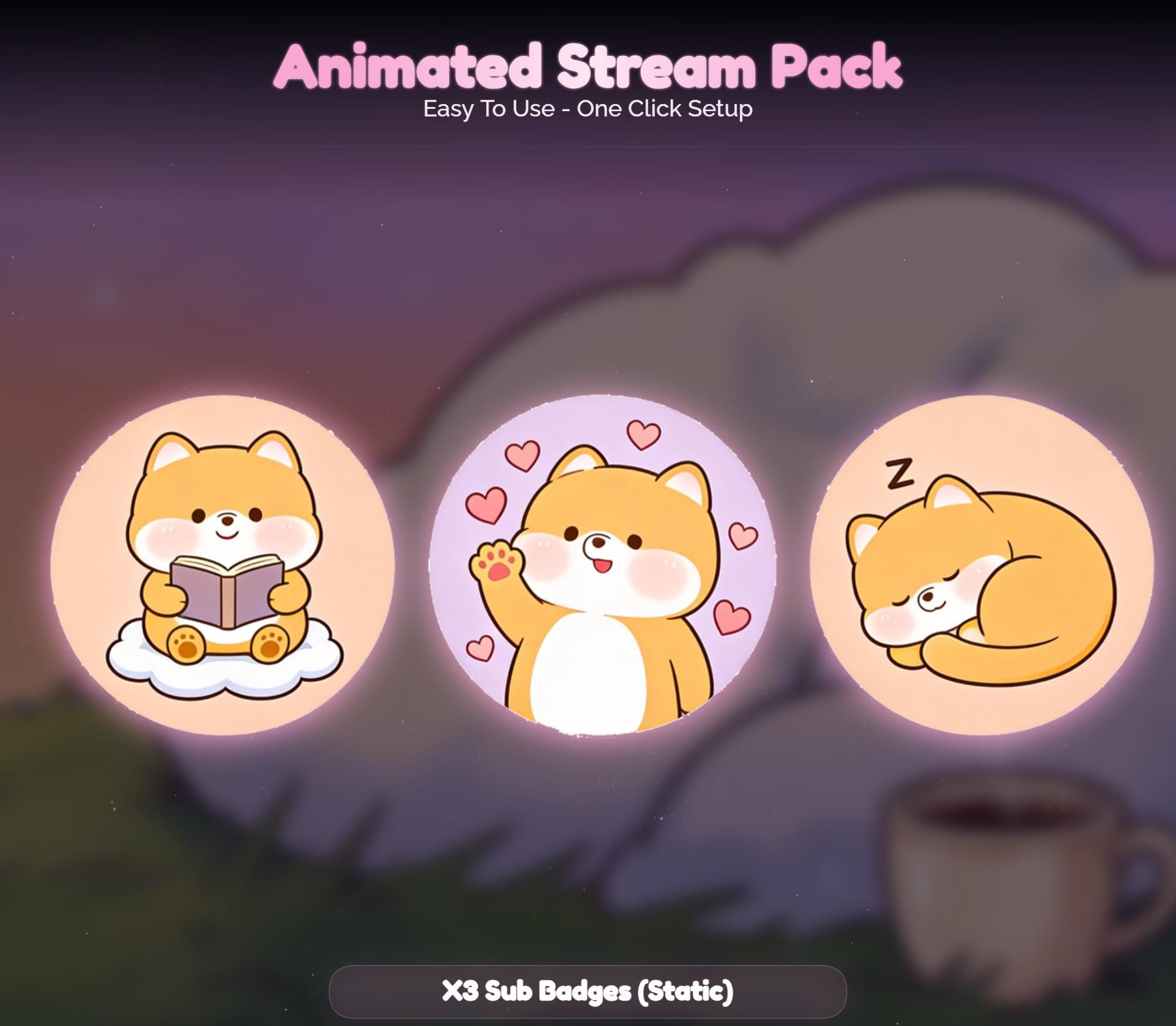 Lofi Sunset Dog Shiba Overlay Animated Stream Package: Cozy — preview photo 9