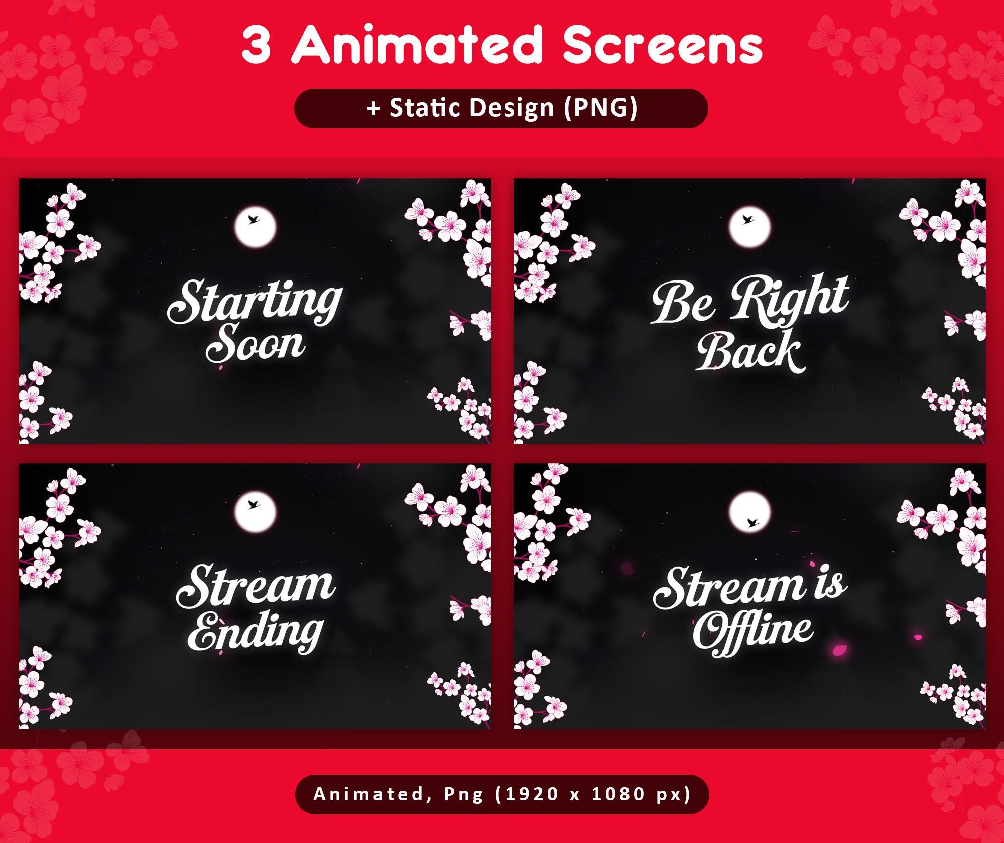 Cherry Blossom Animated Stream Package: Twitch Overlay, YouTube, Kick — preview photo 2